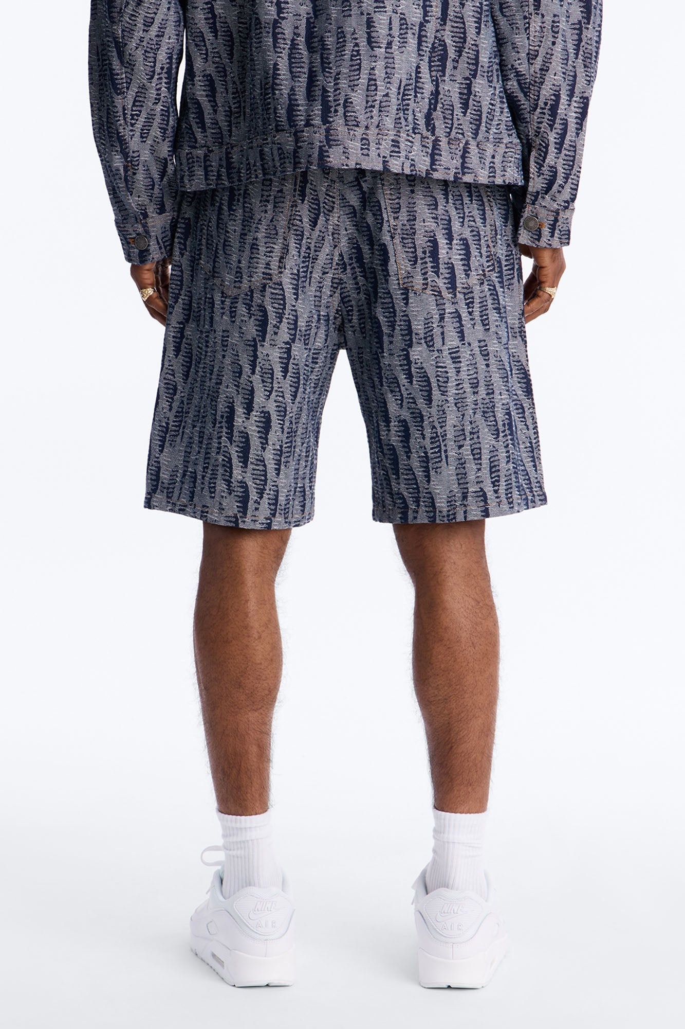 Relaxed Matrix Jacquard Denim Short - Dark Wash Fashion Nova