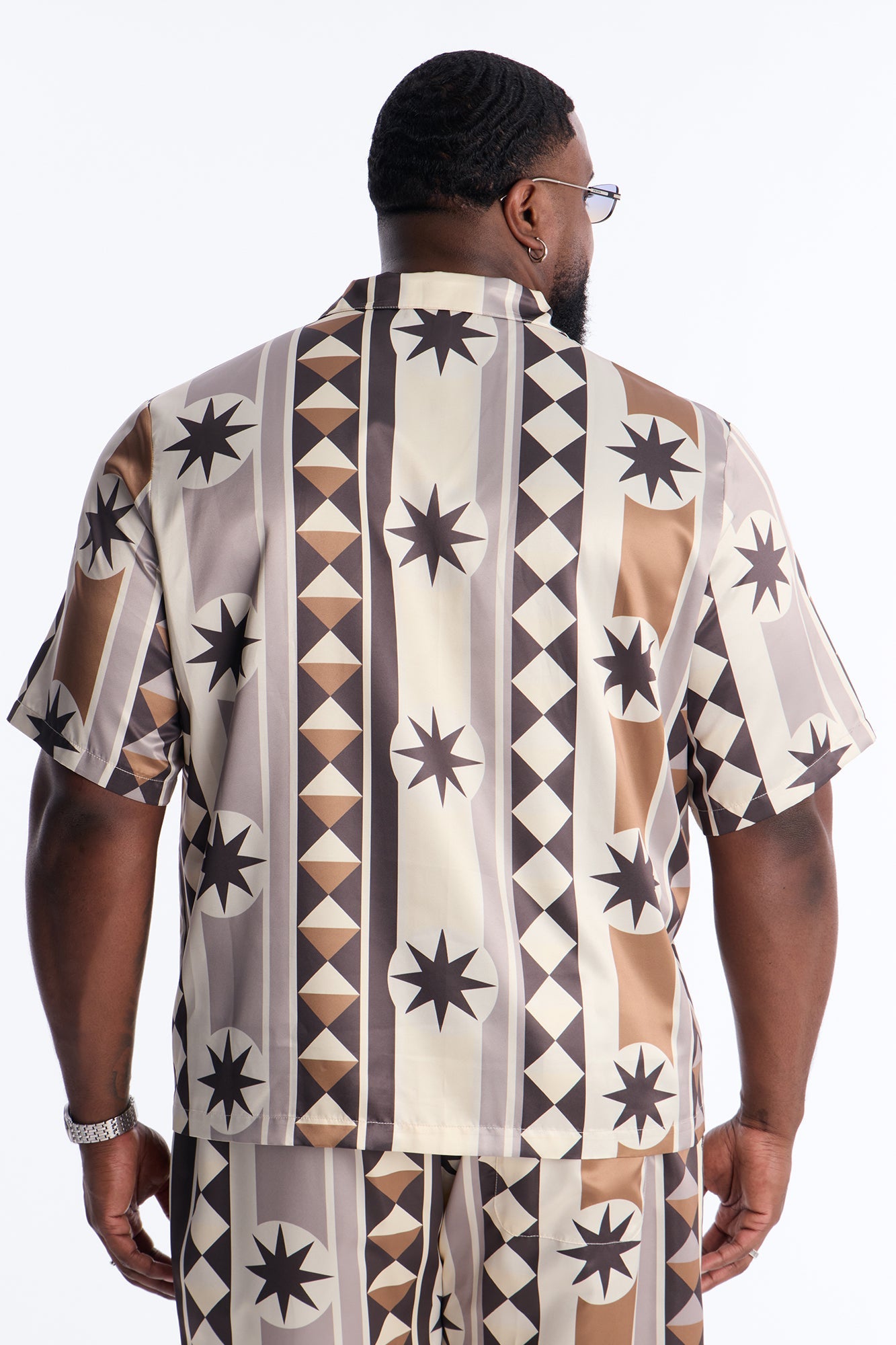 Toscana Geo Cuban Collar Shirt - Tan Fashion Nova