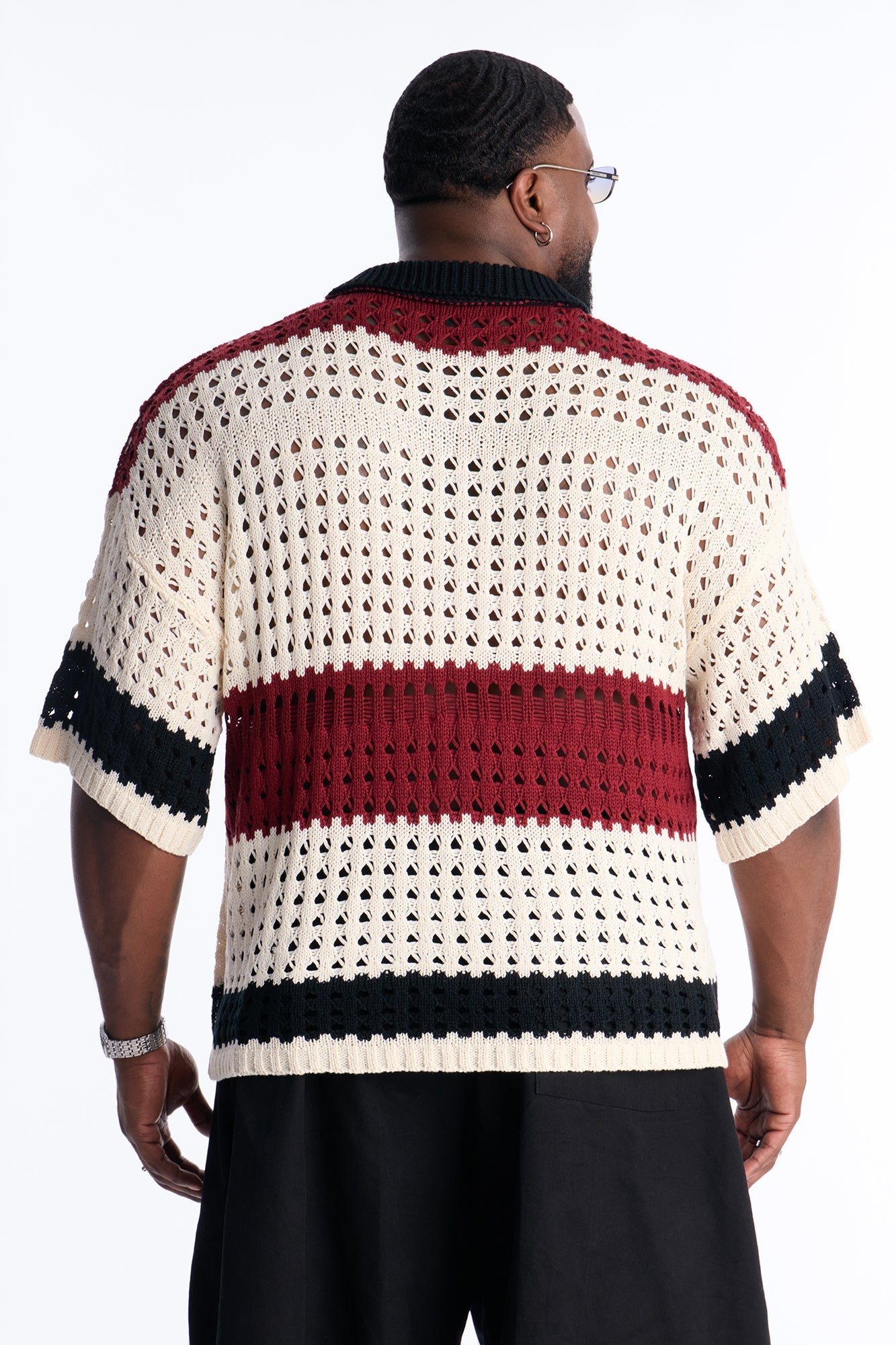 Weathered Stripe Knitted Polo - Burgundy Fashion Nova