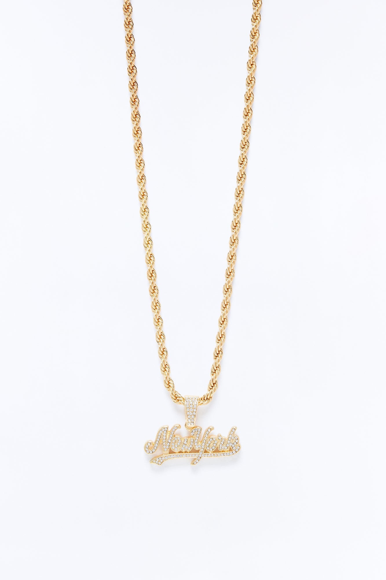 New York Iced Pendant Necklace - Gold Fashion Nova