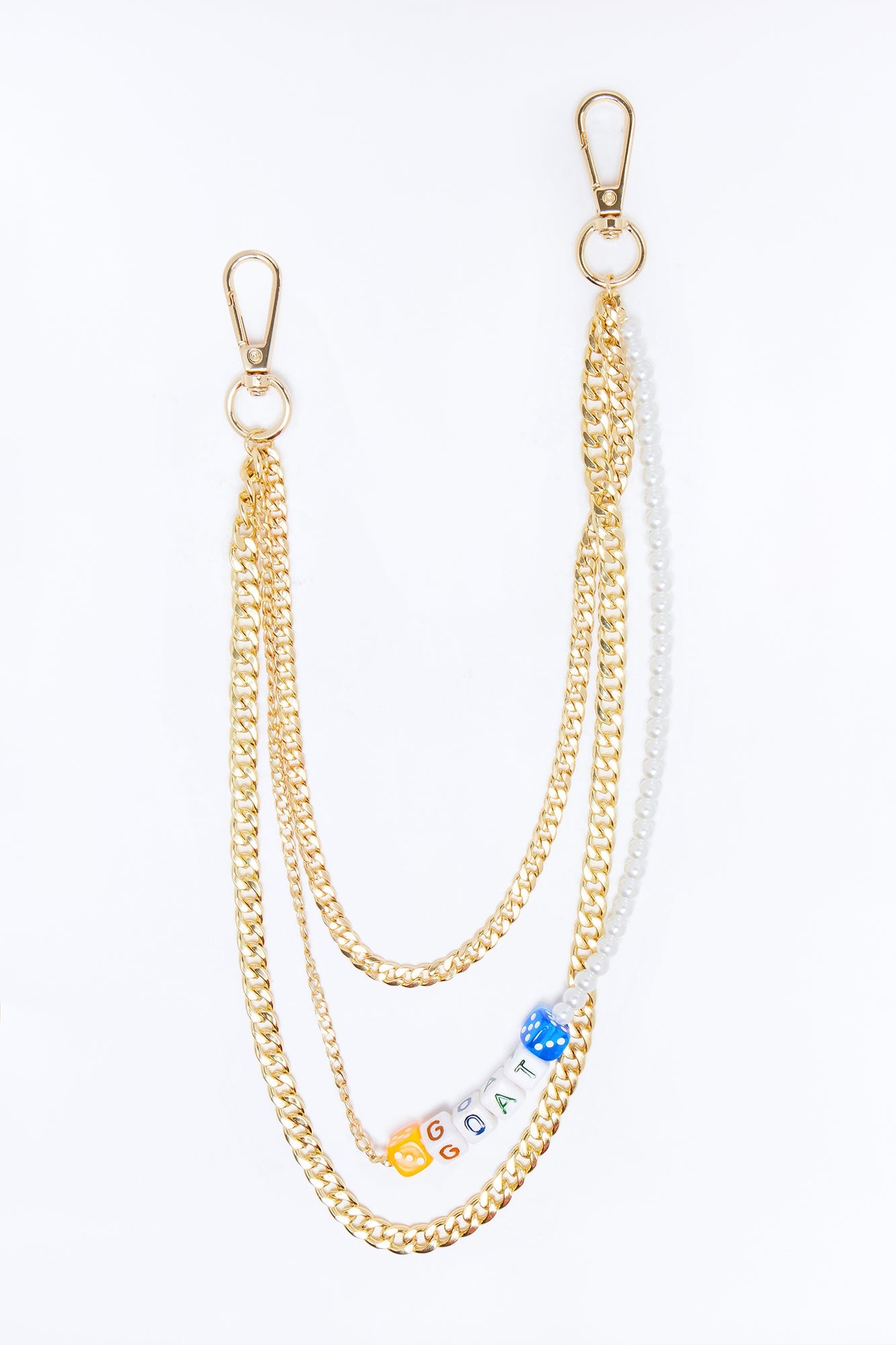 Dice and Pearl Stacked Pant Chain - Gold Fashion Nova