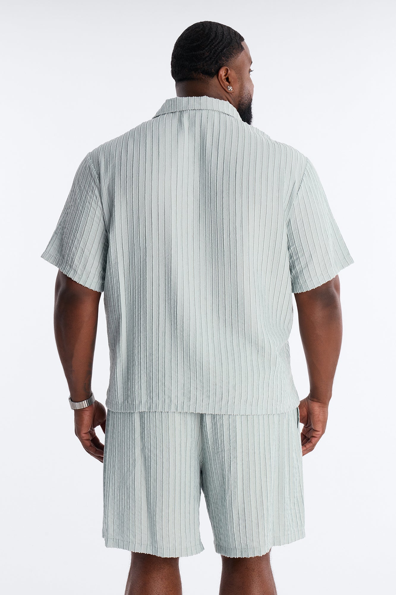 Relaxed Aegean Pleat Cuban Collar Button Up - Sage Fashion Nova