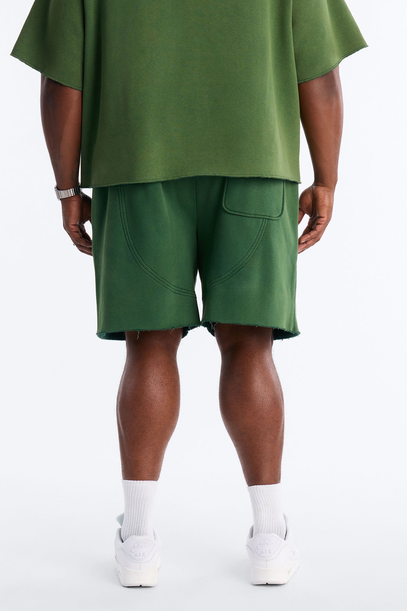 Washed Raw Edge Baggy Sweatshort - Green Fashion Nova