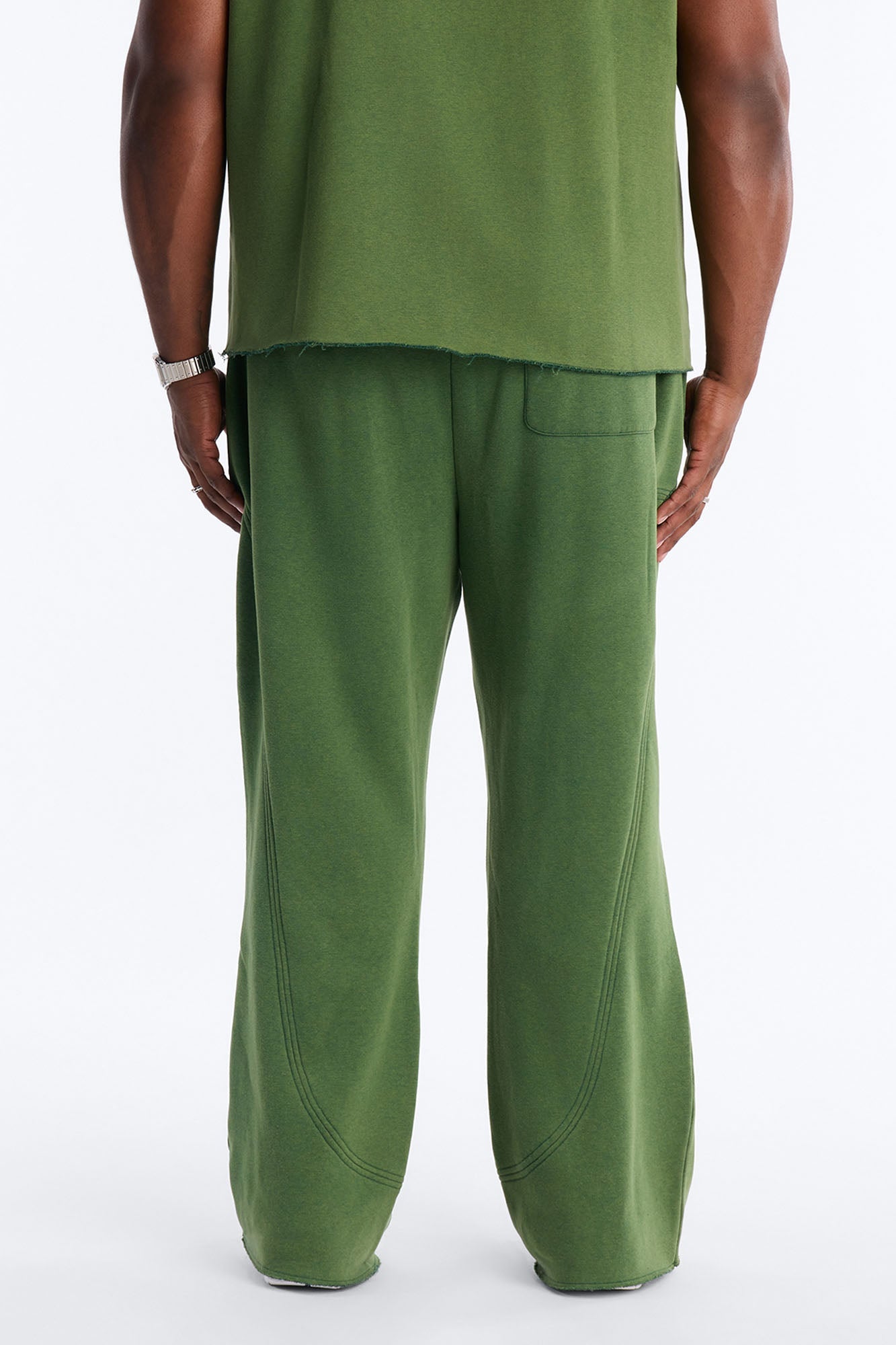Washed Raw Edge Flare Sweatpant - Green Fashion Nova
