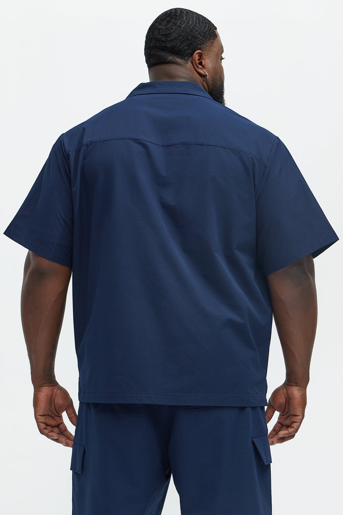 Seersucker Short Sleeve Cuban Collar Shirt - Navy Fashion Nova