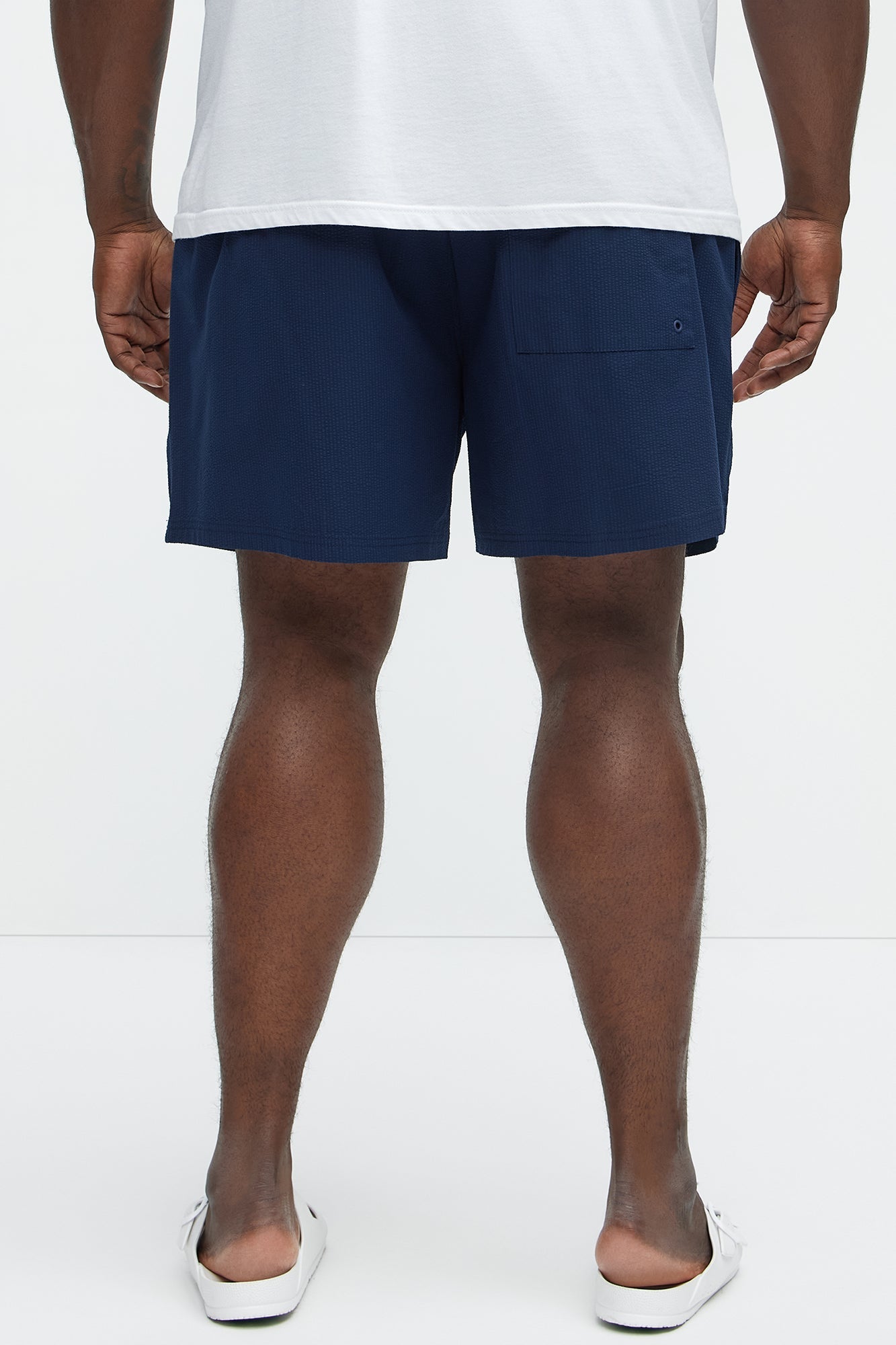 Seersucker Swim Trunk 6″ - Navy Fashion Nova