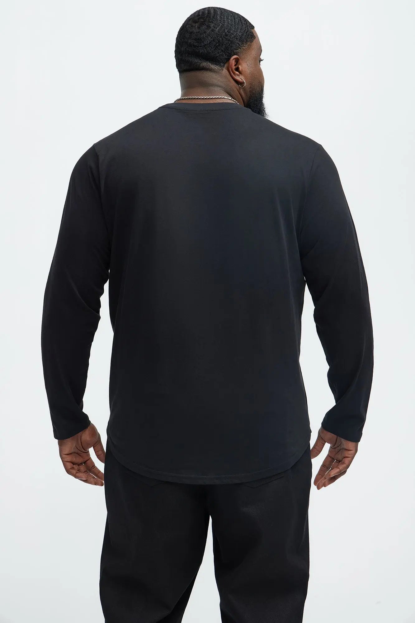 Essential Long Sleeve Scallop Tee - Black Fashion Nova