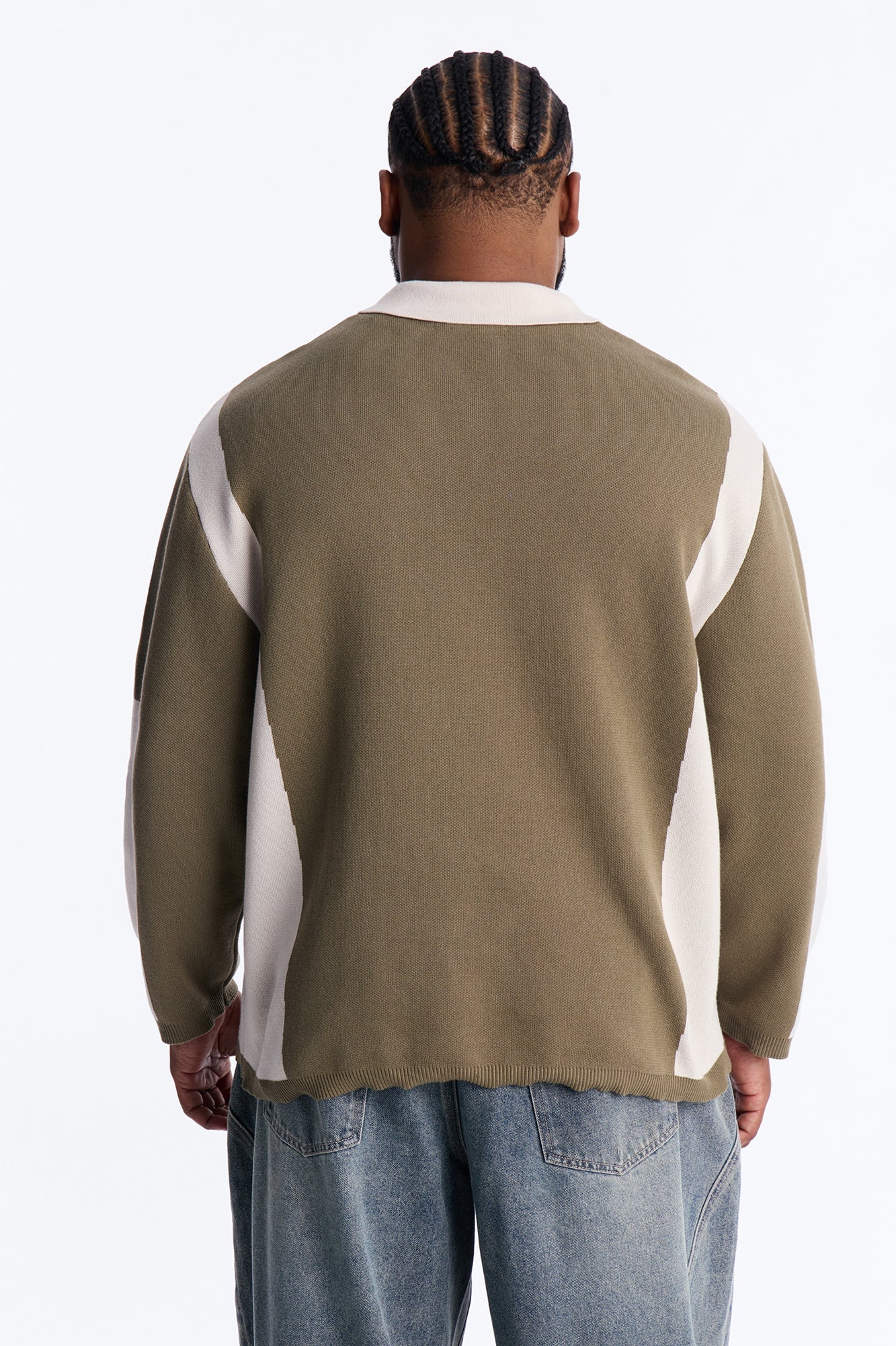 RM Moto Johnny Collar Sweater - Olive/combo Fashion Nova