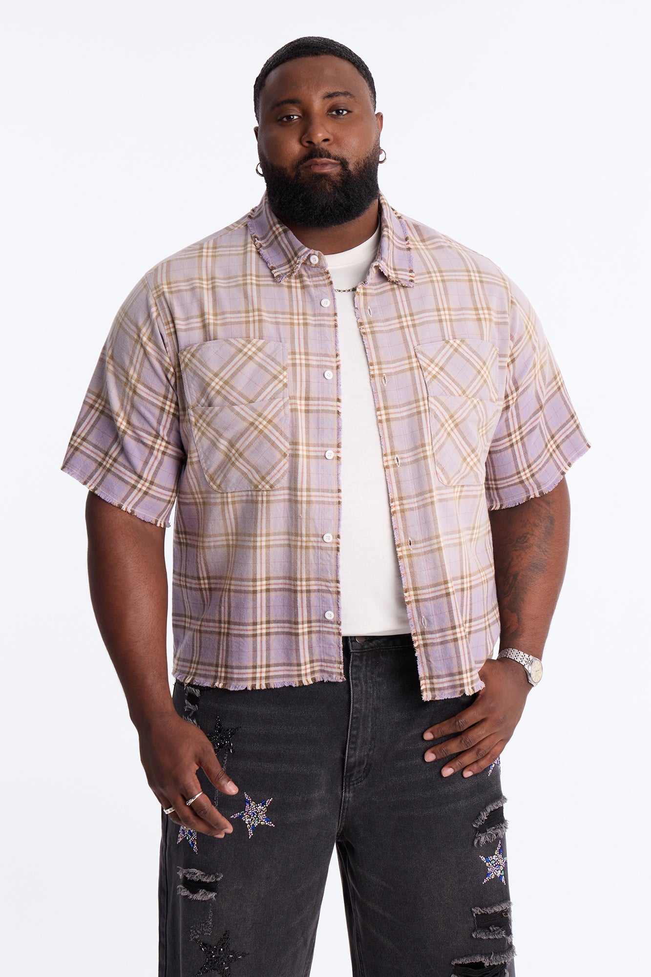 Cropped Gotta Move Flannel Button Up Shirt - Purple Fashion Nova