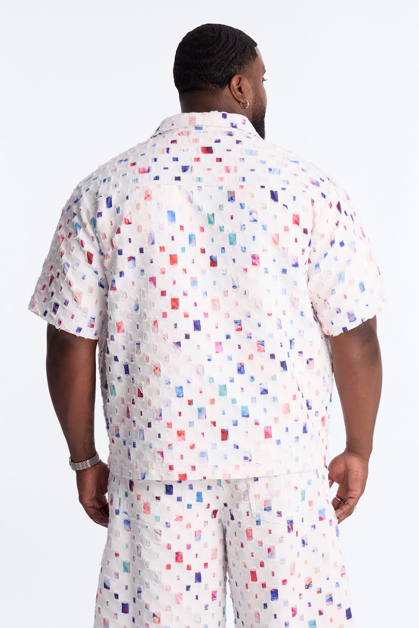 Cropped Watercolor Window Button Up Shirt - White Fashion Nova