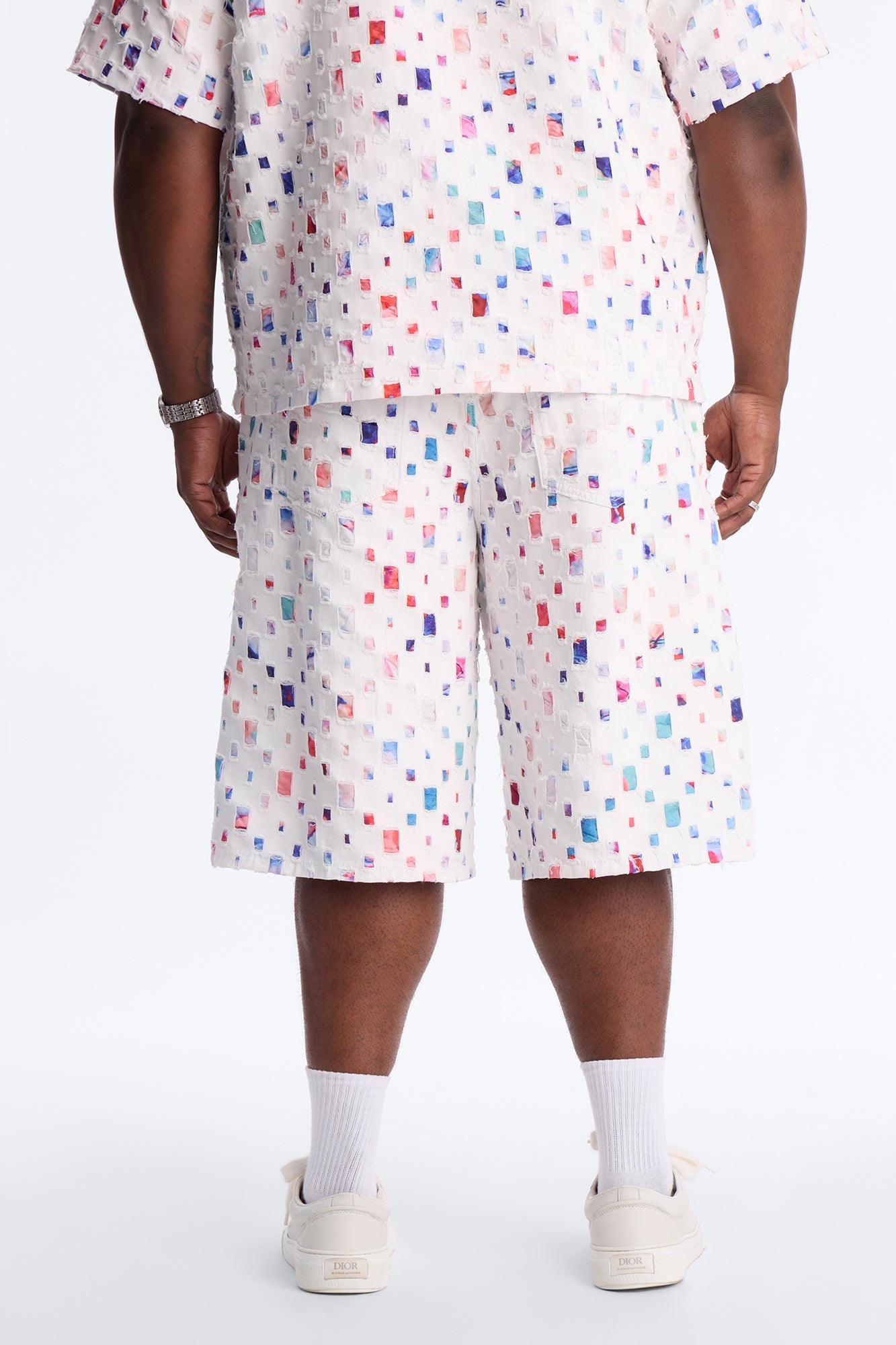 Baggy Watercolor Window Denim Short - White Fashion Nova