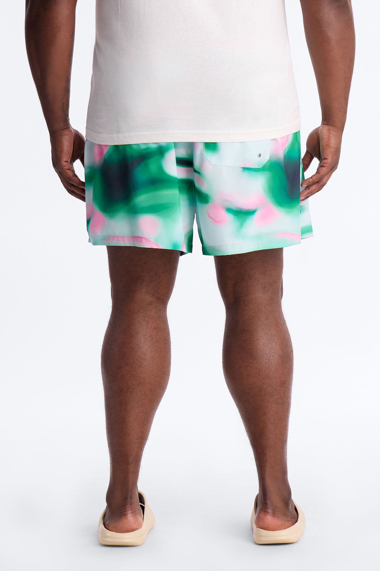 Relaxed Futuristic Abstract Acid Blur Swim Trunk 4″ - Green Fashion Nova