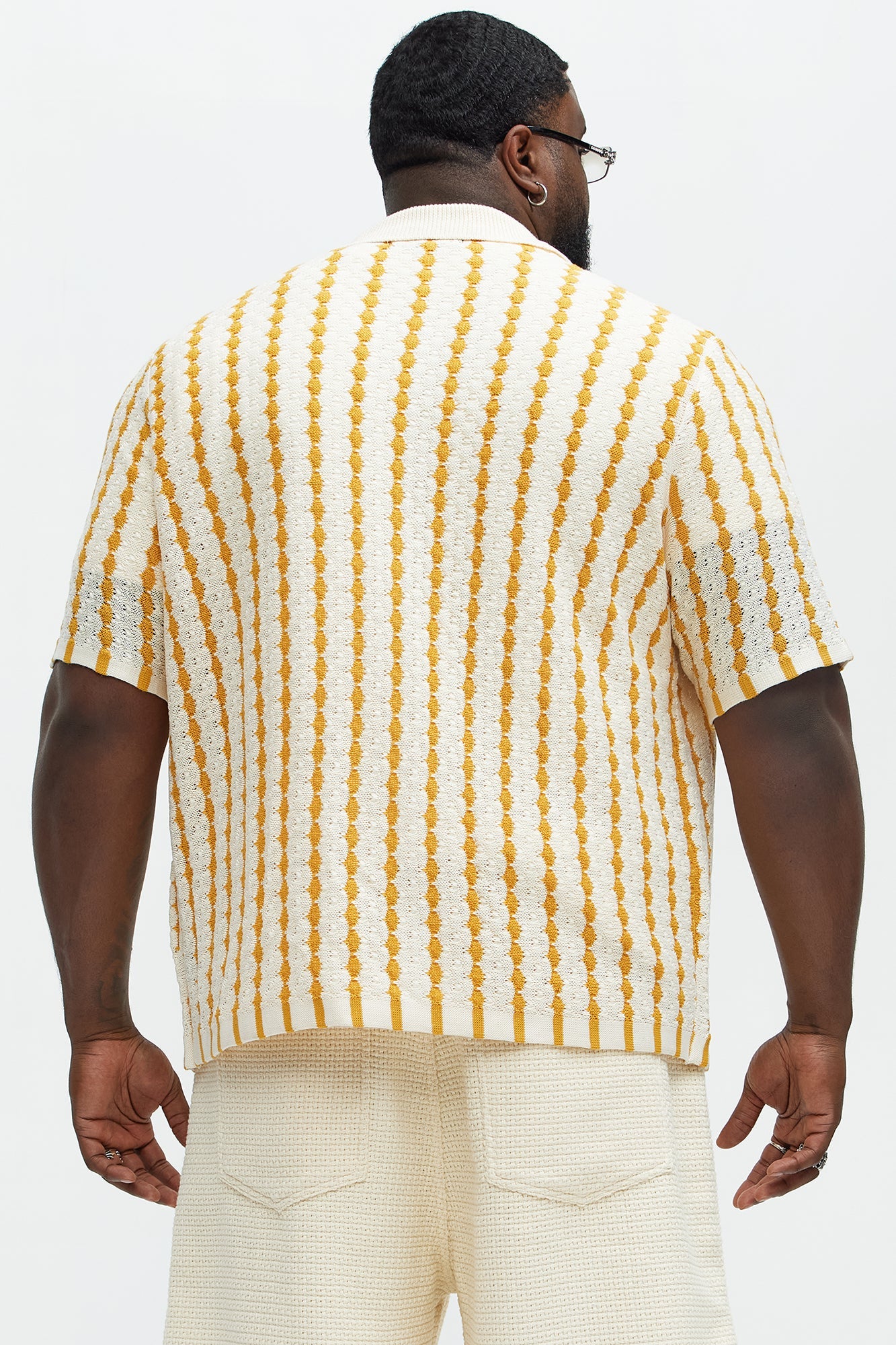 Benny Short Sleeve Crochet Cuban Shirt - Mustard Fashion Nova