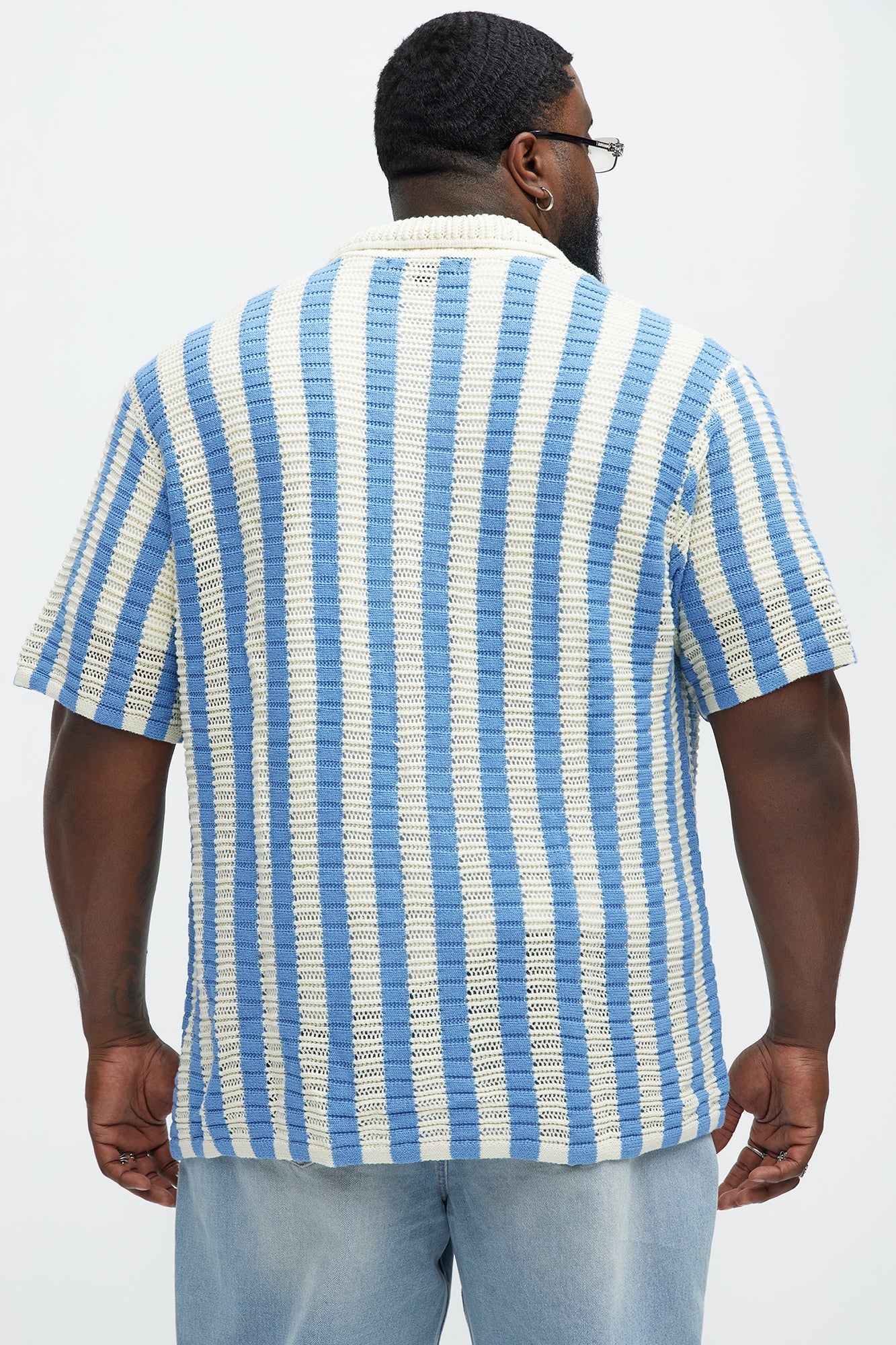 Clark Striped Knit Button Up Shirt - Blue/combo Fashion Nova