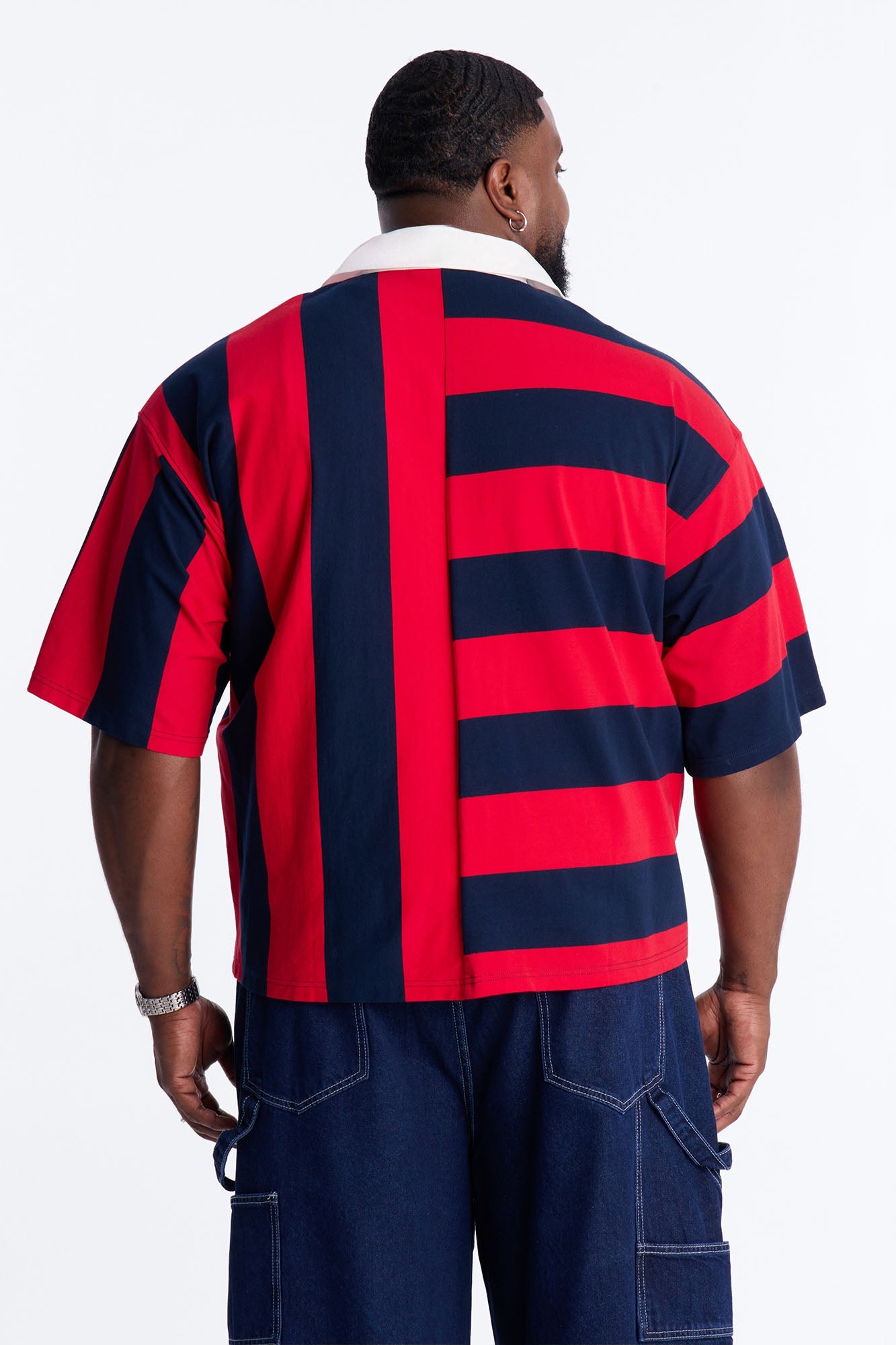 Auth Short Sleeve Rugby Stripes Polo - Navy/Red Fashion Nova