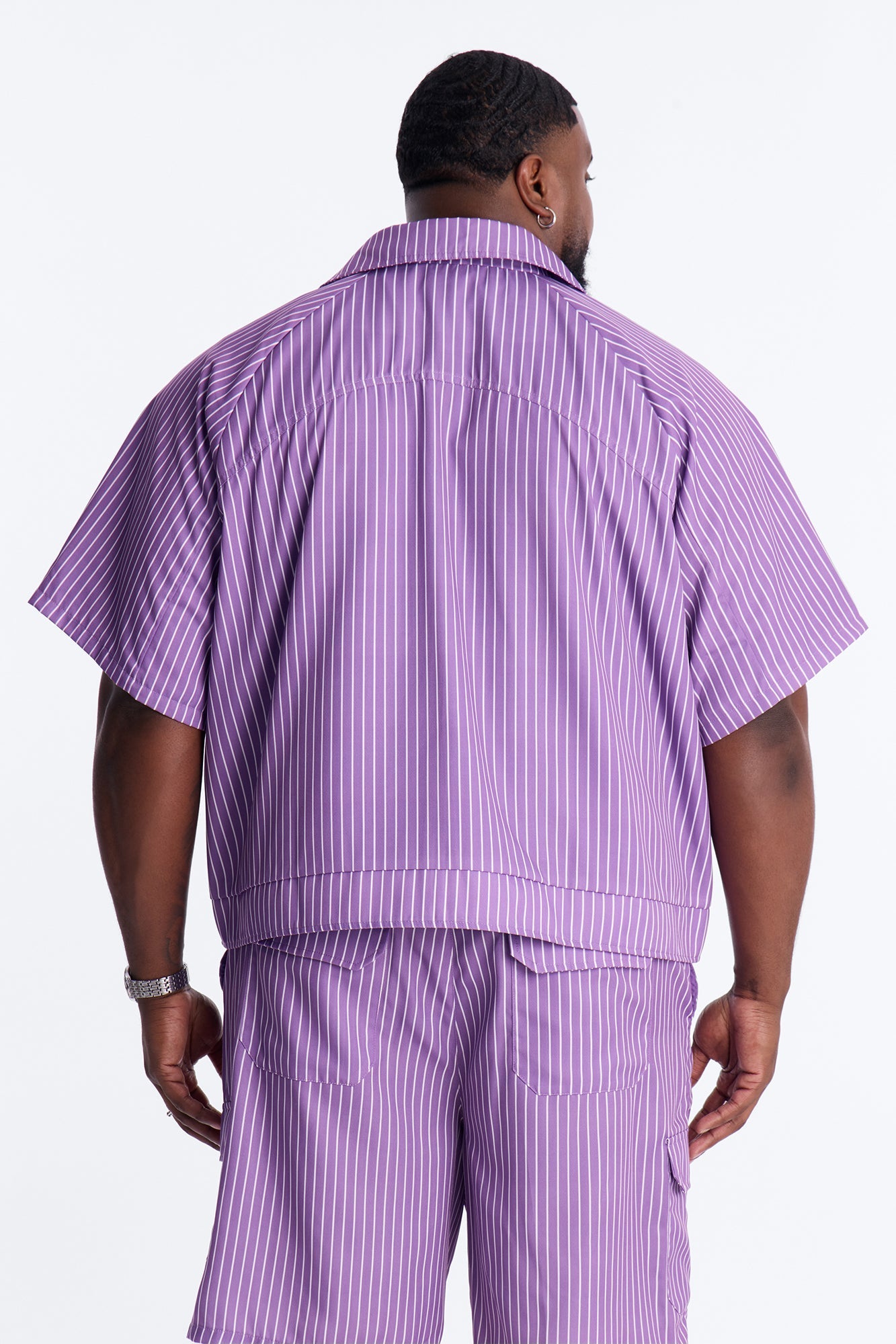 Boxy Cropped Desert Dunes Striped Button Up Shirt - Purple Fashion Nova