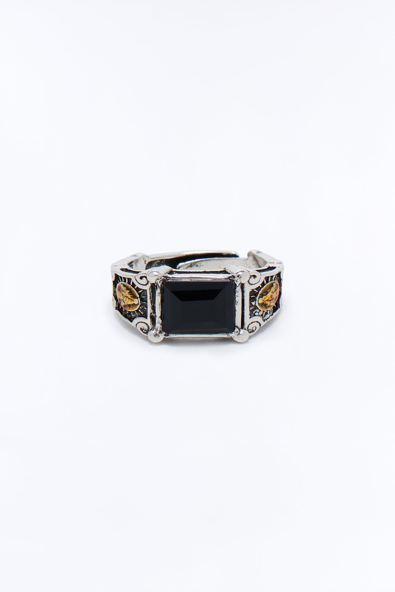 Gothic Obsidian Saint Ring - Silver Fashion Nova