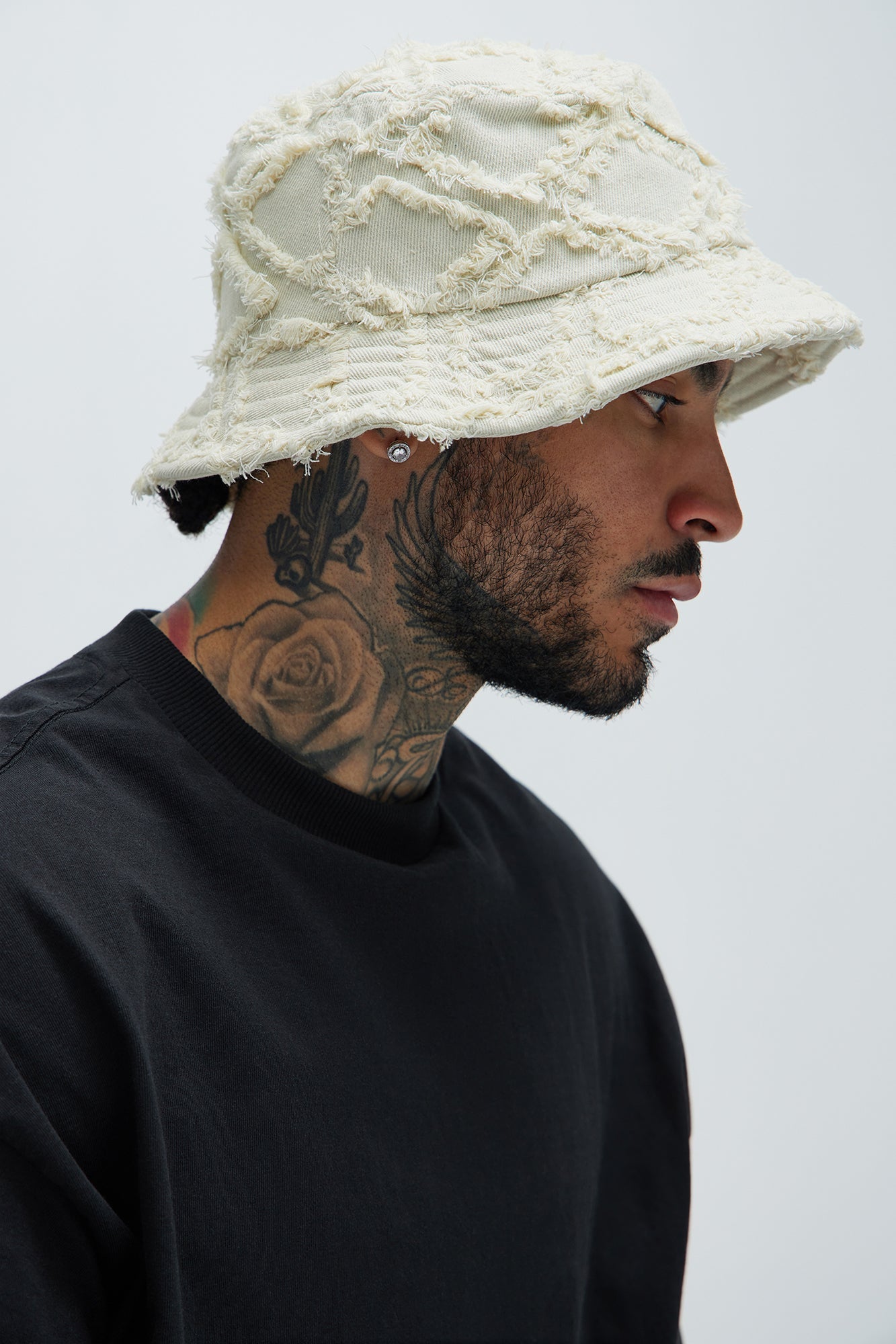 Frayed Denim Bucket Hat - White Fashion Nova