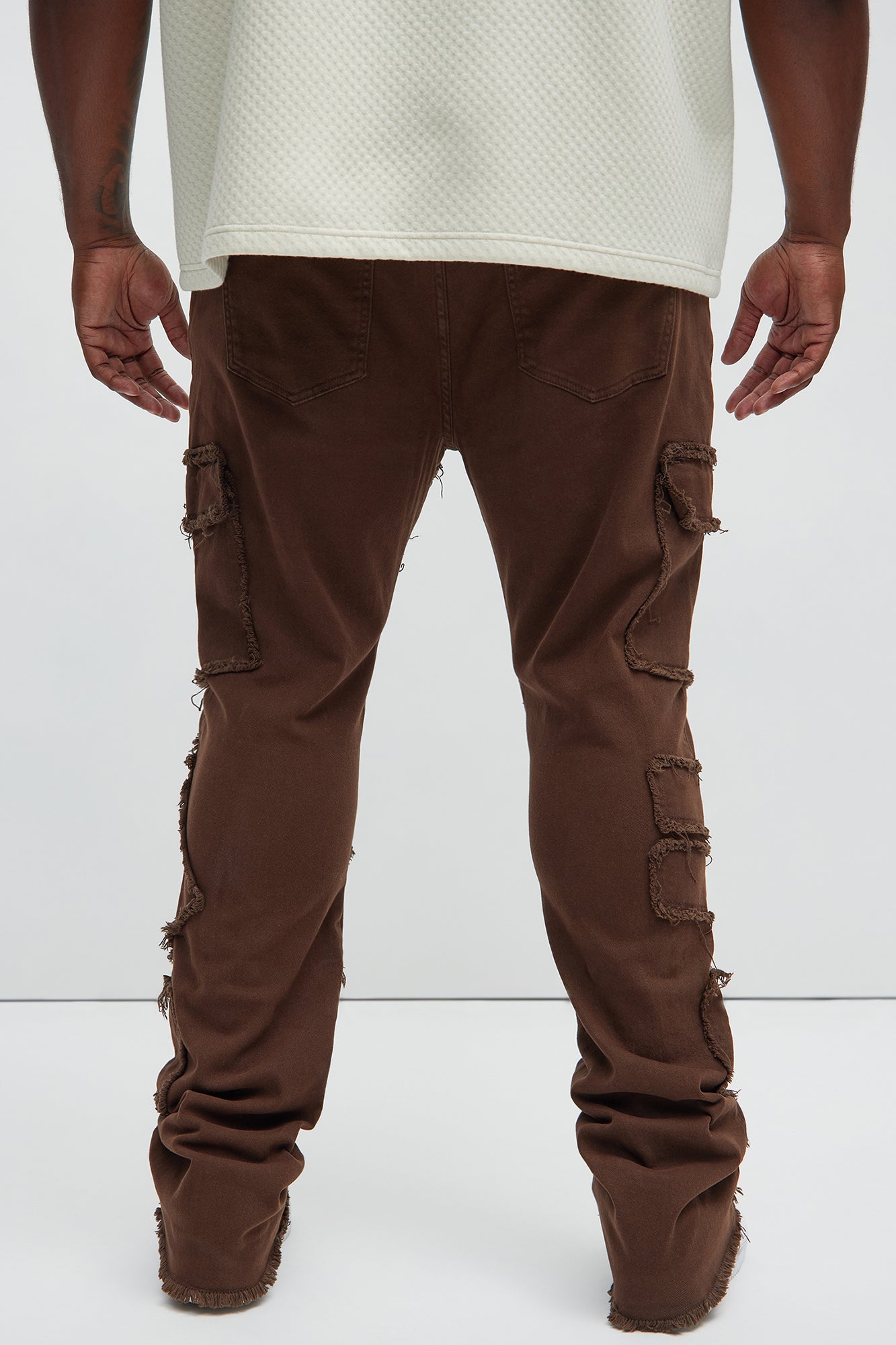 Trapping Frayed Stacked Skinny Flare Pants - Chocolate Fashion Nova