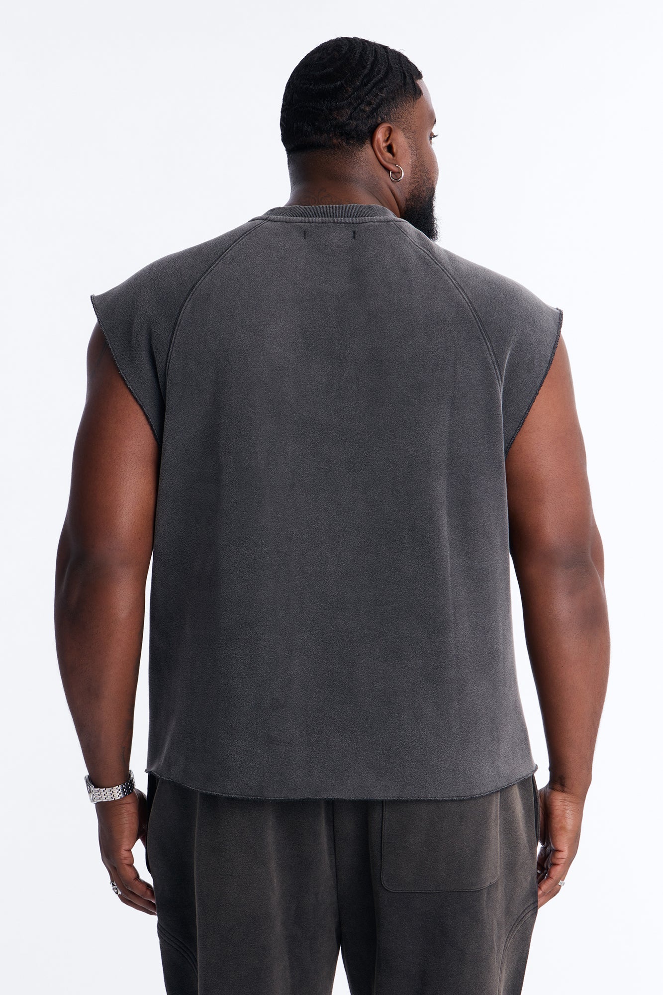 Washed Raw Edge Relaxed Muscle Tee - Black Wash Fashion Nova