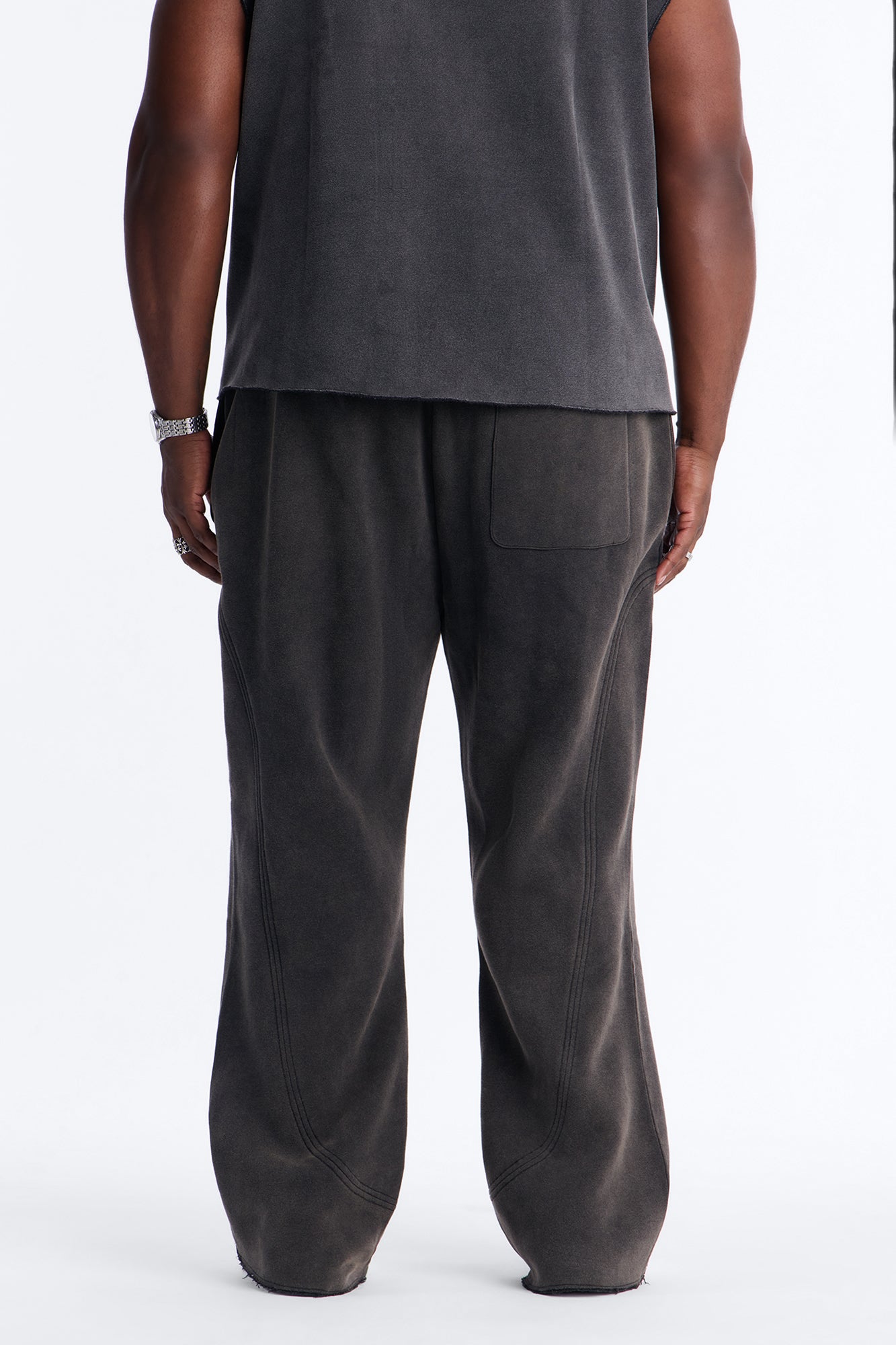 Washed Raw Edge Flare Sweatpant - Black Wash Fashion Nova