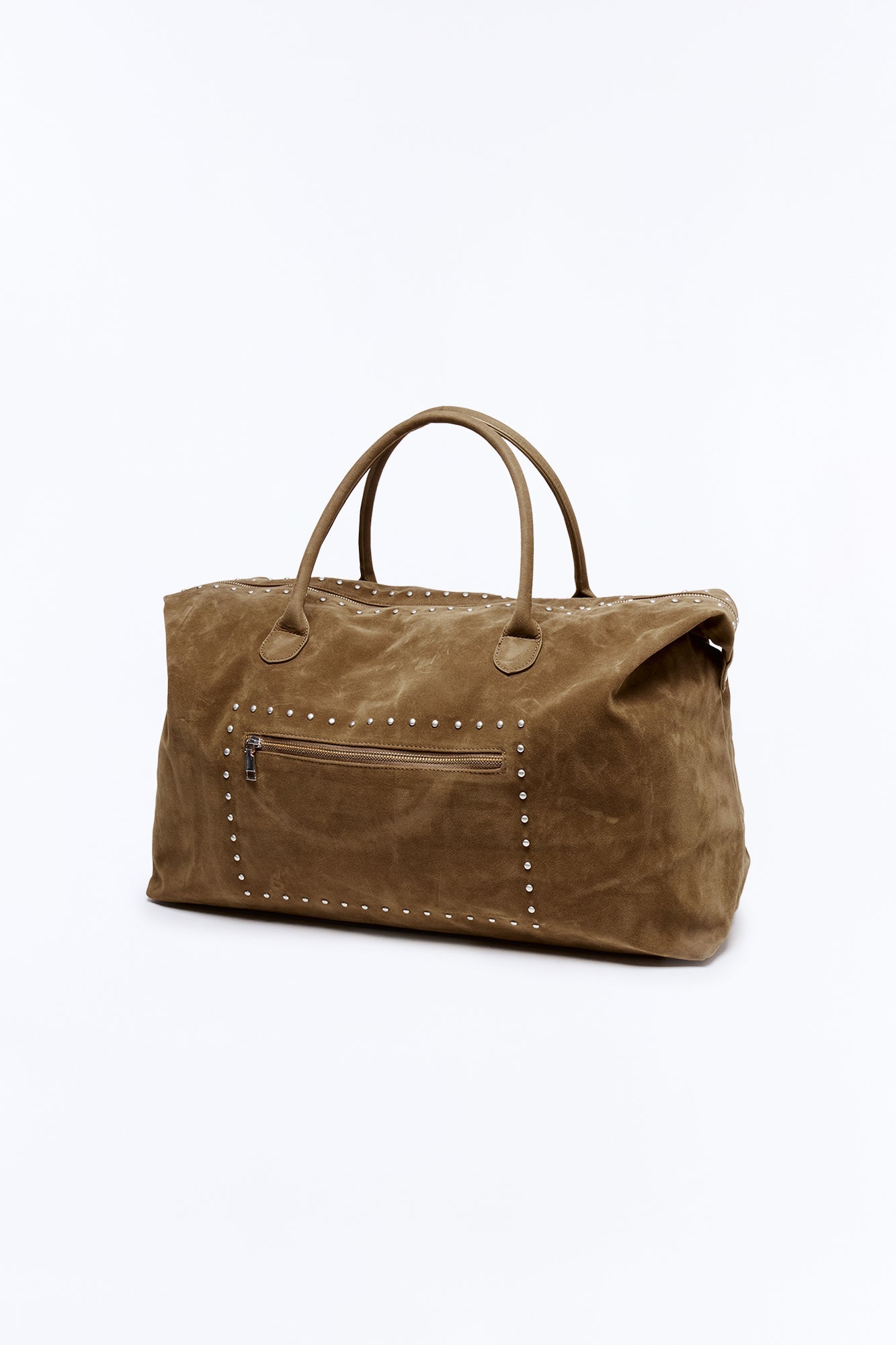 Faux Suede Studded Weekender Bag - Dark Brown Fashion Nova