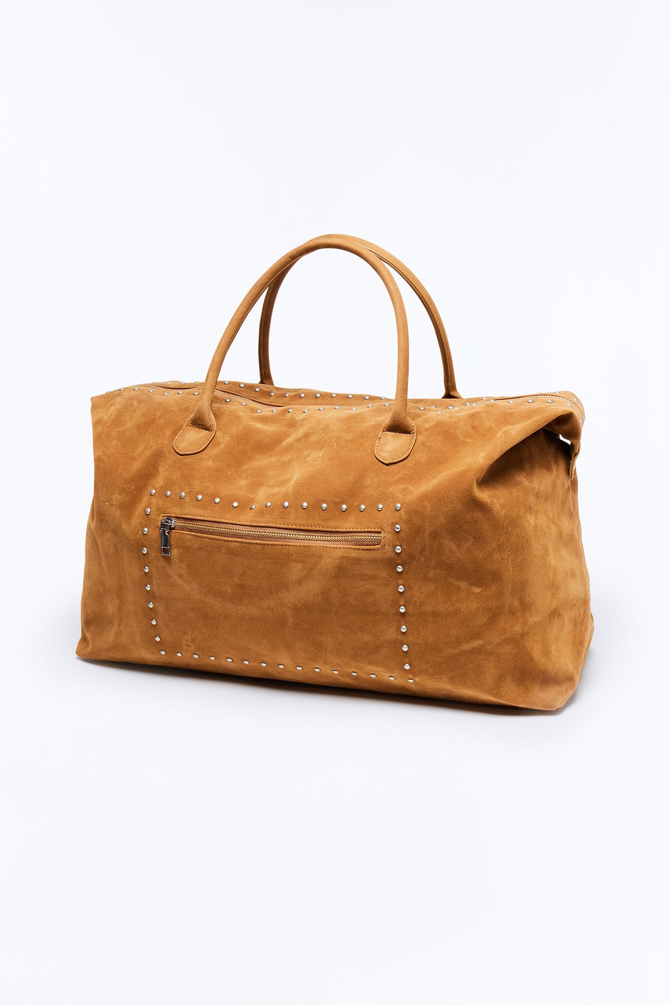 Faux Suede Studded Weekender Bag - Camel Fashion Nova