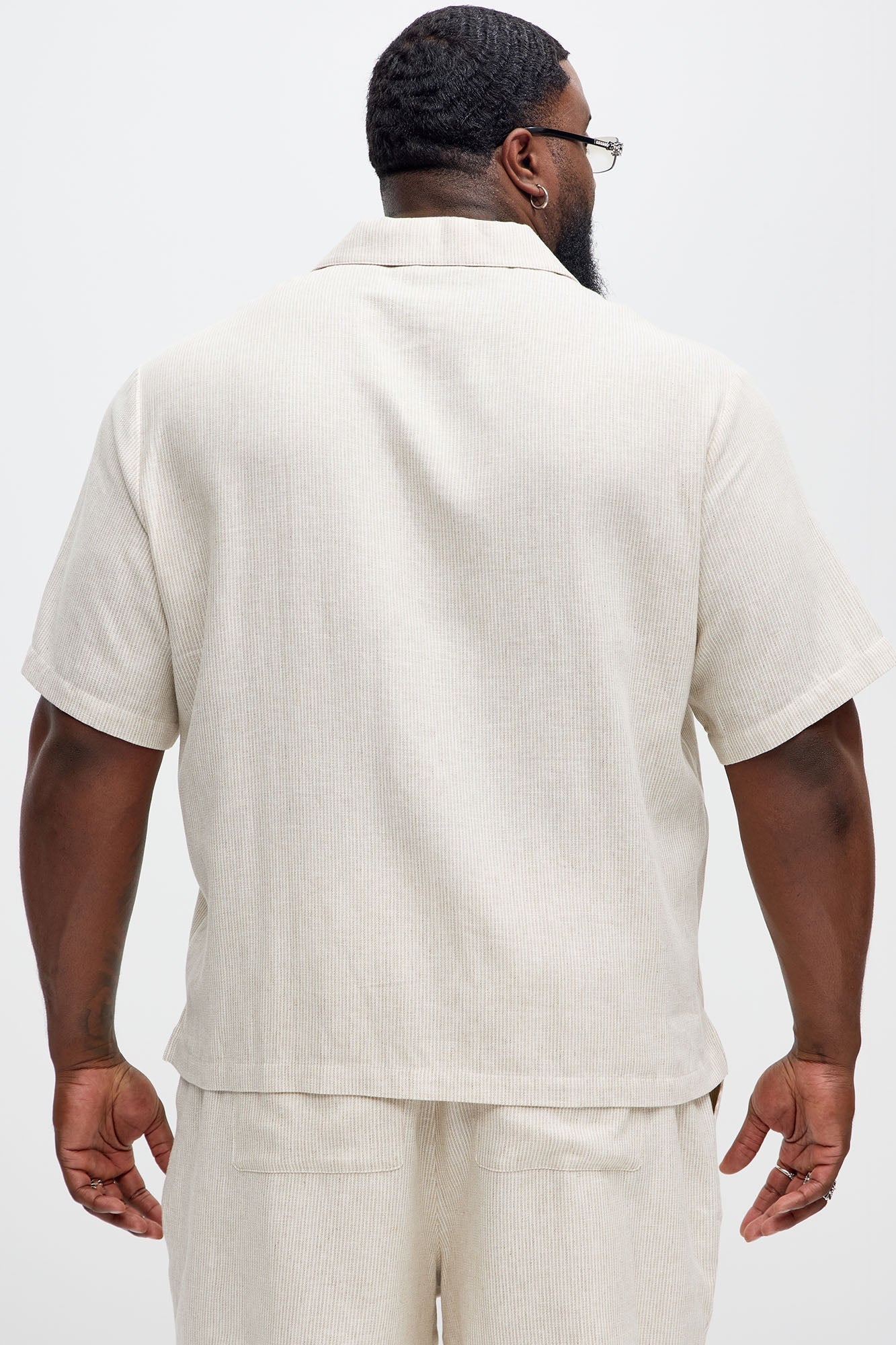 Twill Stripe Slim Button Up - Taupe Fashion Nova