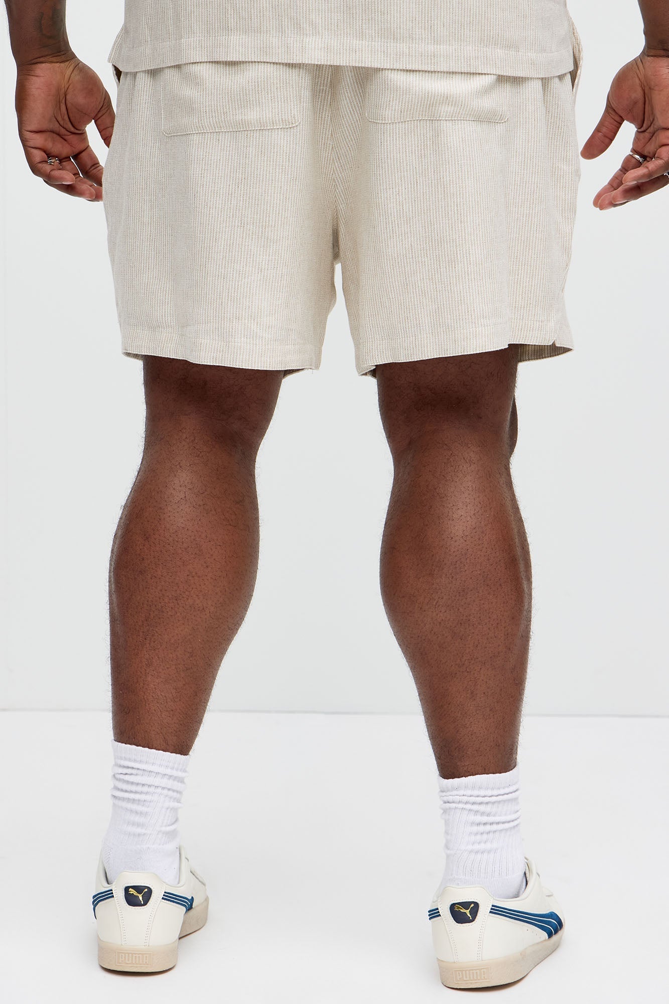 Twill Stripe Linen Shorts - Taupe/combo Fashion Nova