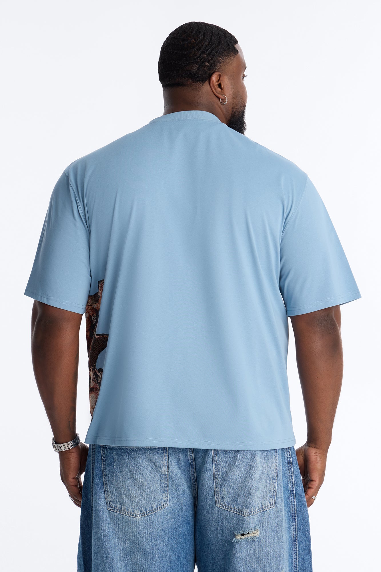 Angelic Presence Tapestry Oversized Short Sleeve Tee - Blue Fashion Nova