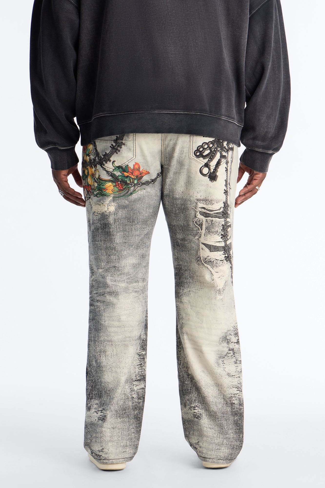Smoke N Chains Printed Baggy Jean - Acid Wash Black Fashion Nova