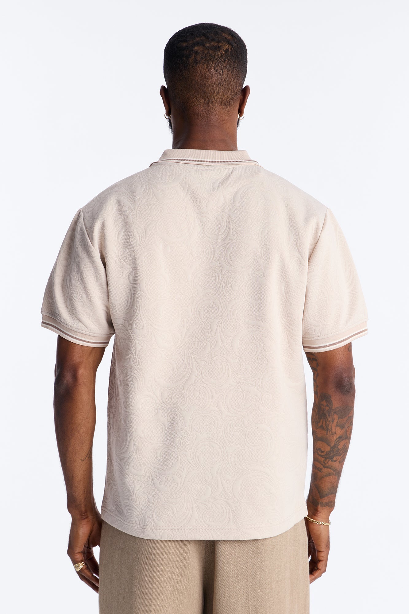 Saints Floral Johnny Collar Polo - Oatmeal Fashion Nova