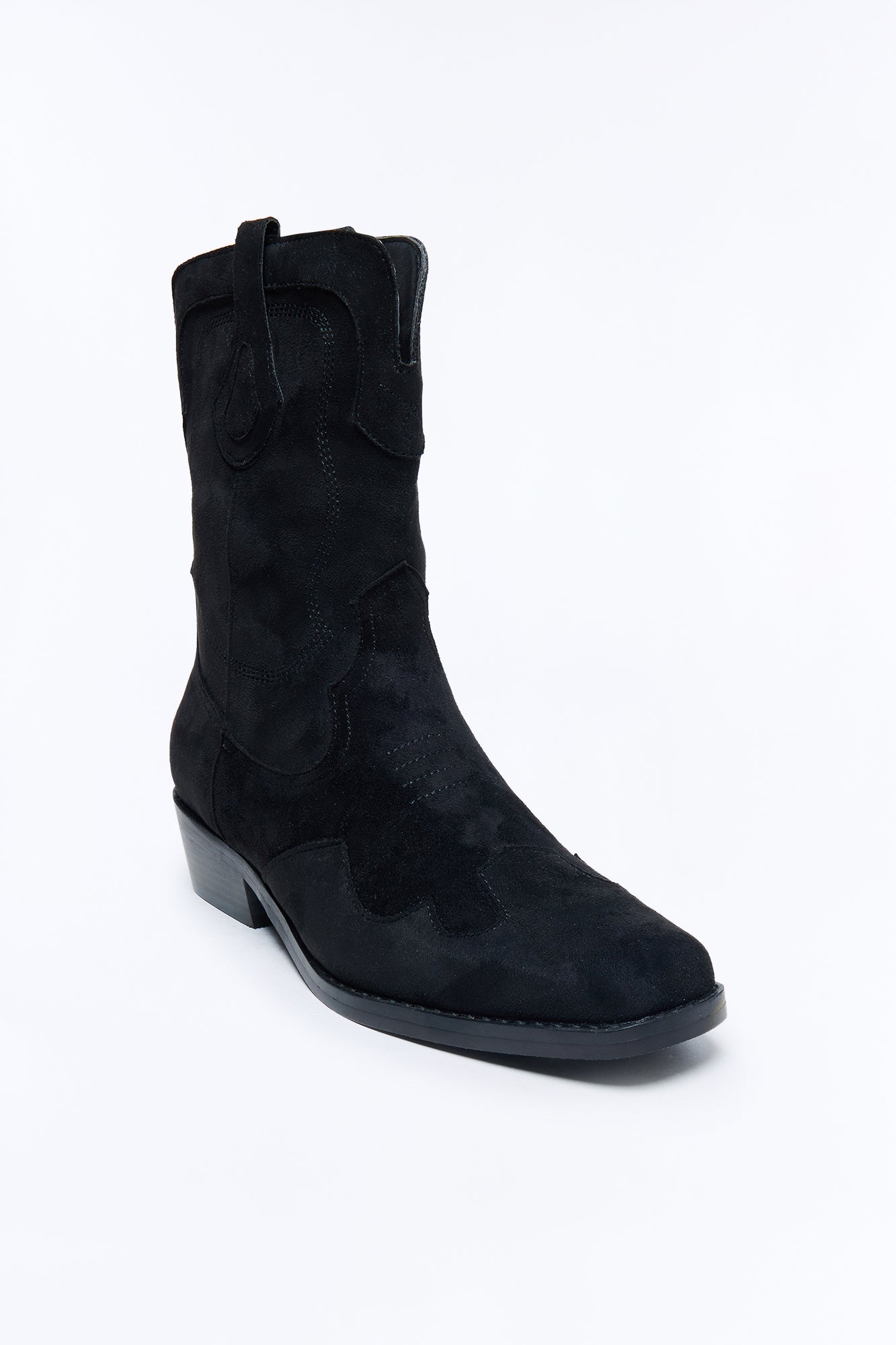 Western Faux Suede Pull On Cowboy Boots - Black Fashion Nova