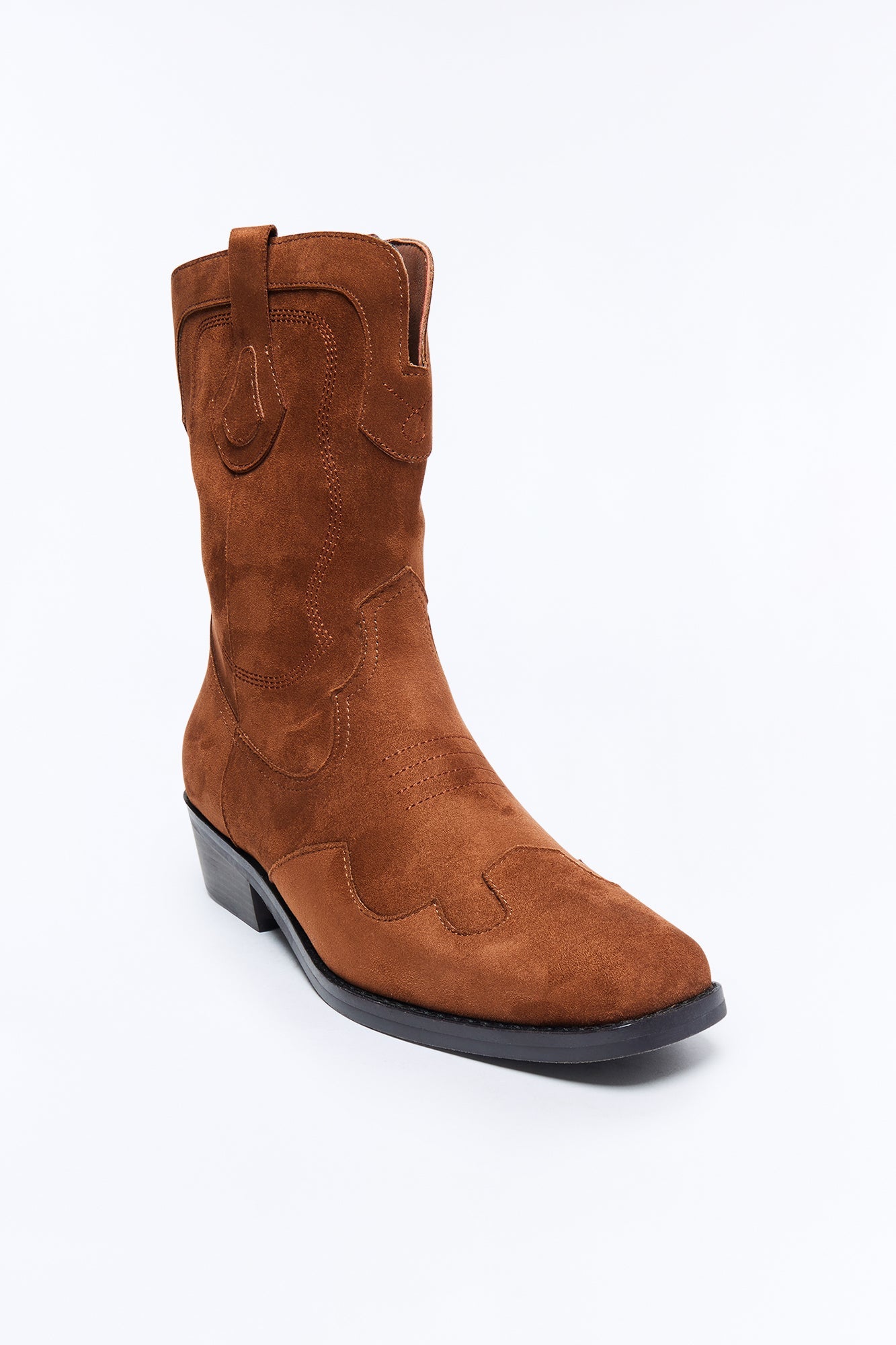 Western Faux Suede Pull On Cowboy Boots - Brown Fashion Nova