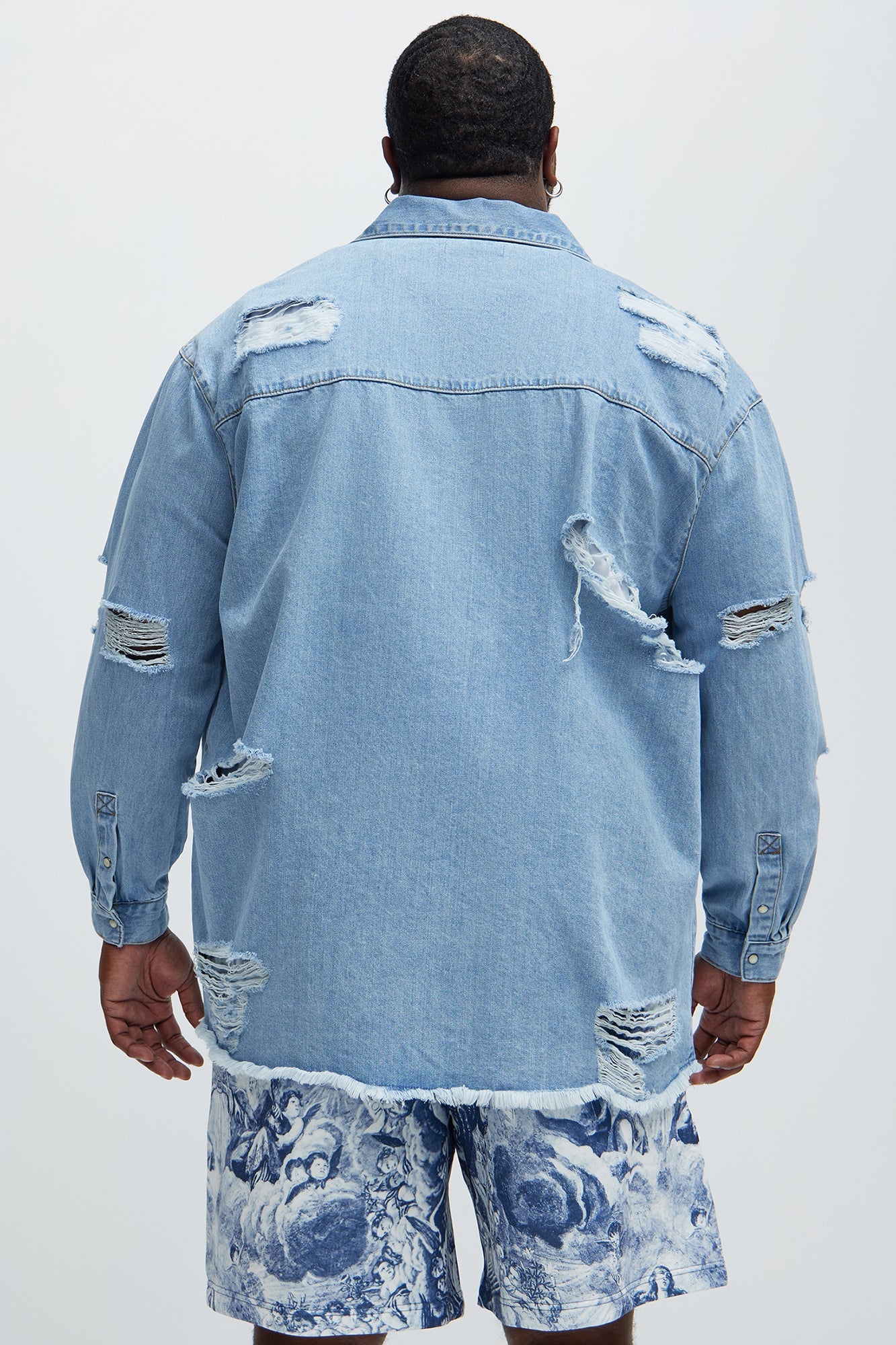 Essential Distressed Denim Woven Top - Light Wash Fashion Nova