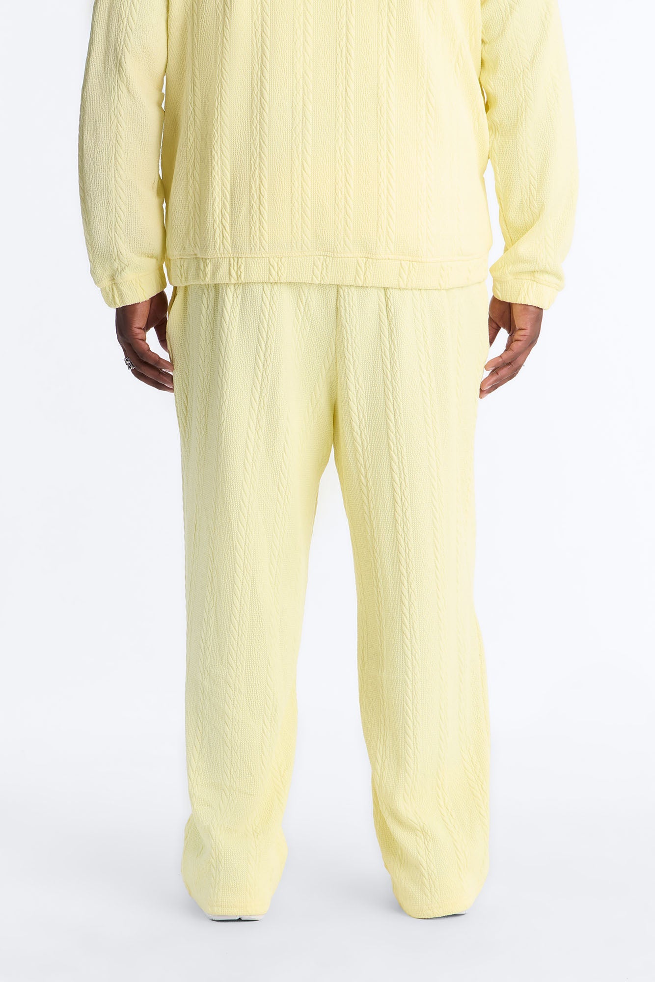 Baggy Textured Cozy Braided Pant - Butter Yellow Fashion Nova
