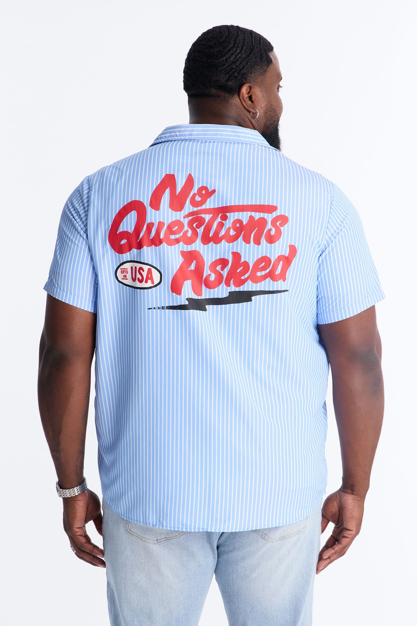 Cropped No Questions Asked Striped Button Up Shirt - Blue Fashion Nova