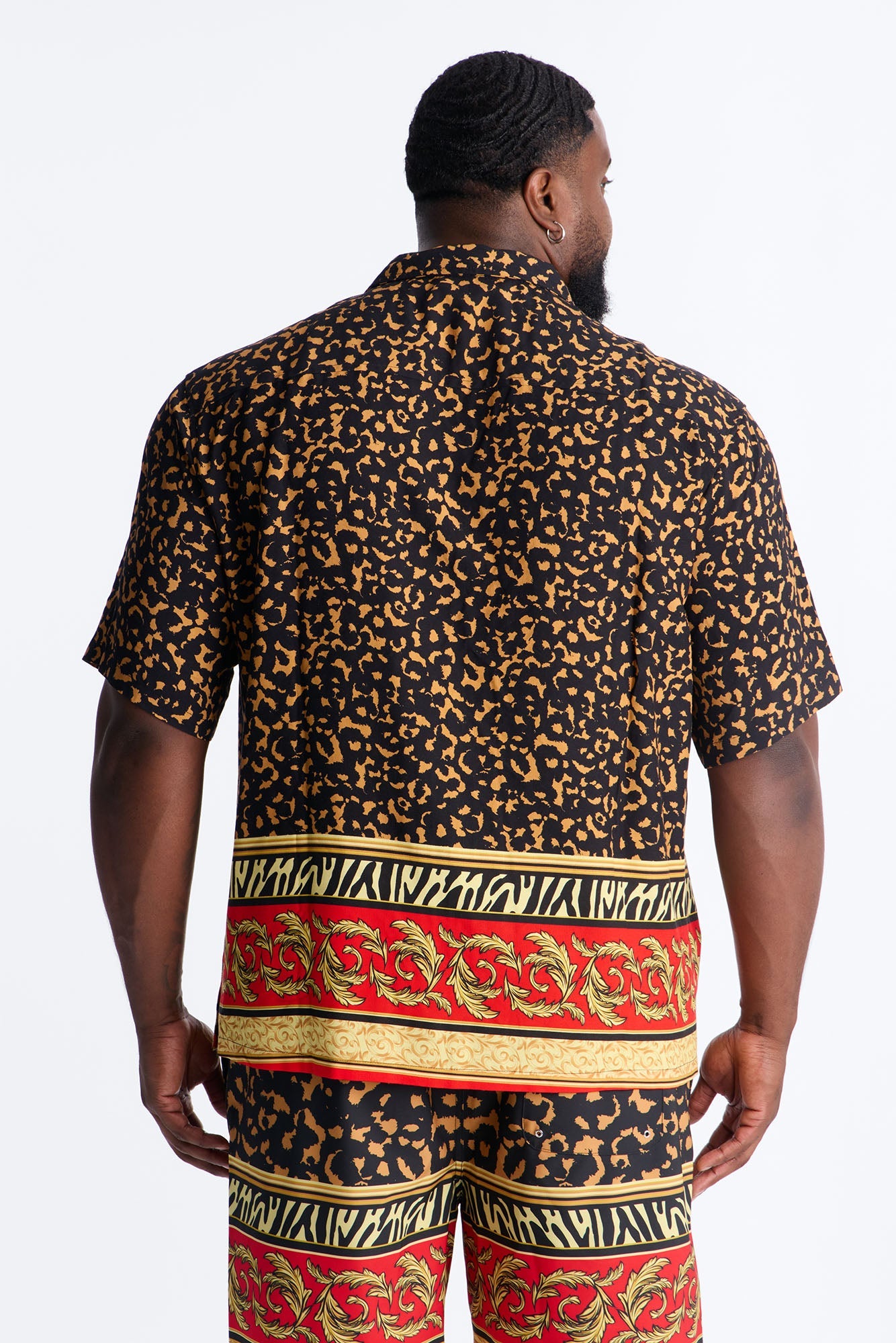 Animal Instincts Paneled Cuban Collar Short Sleeve Shirt - Leopard Fashion Nova