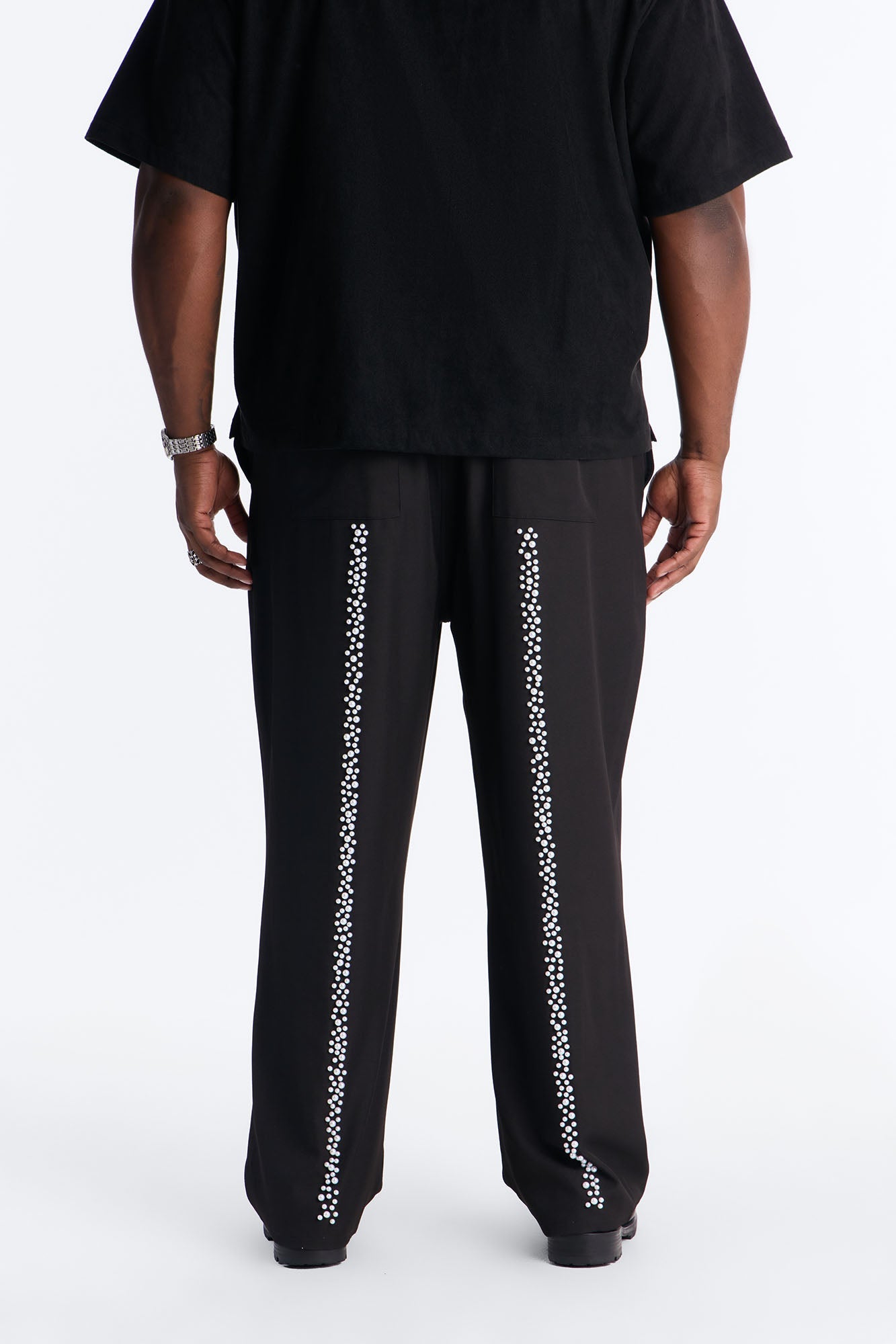 Baggy Pearl Cascade Trouser - Black Fashion Nova
