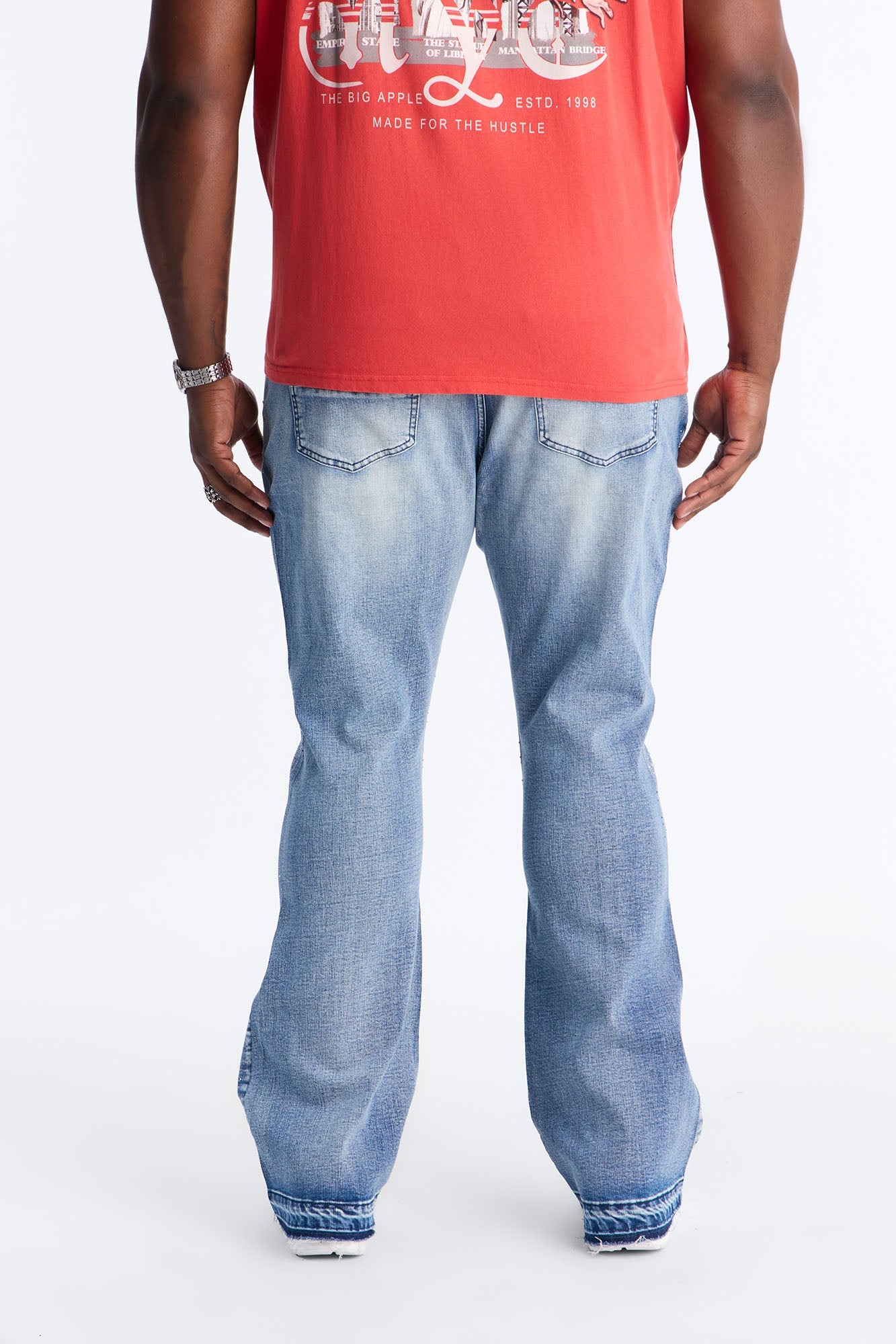 Stacked Skinny Flare Star Burst Jeans - Medium Blue Wash Fashion Nova