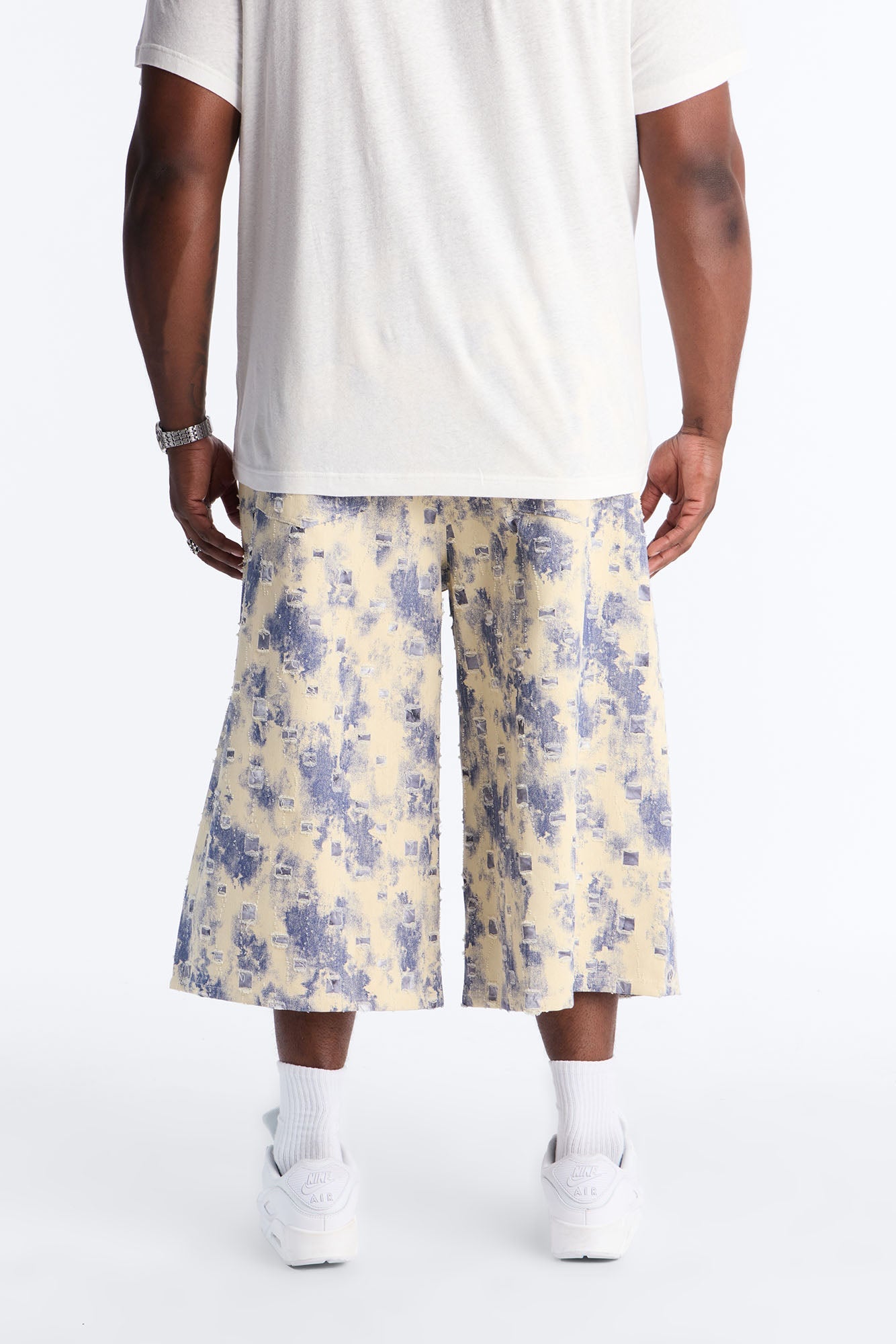 Super Baggy Azure Shred Denim Short - Bleach Blue Wash Fashion Nova