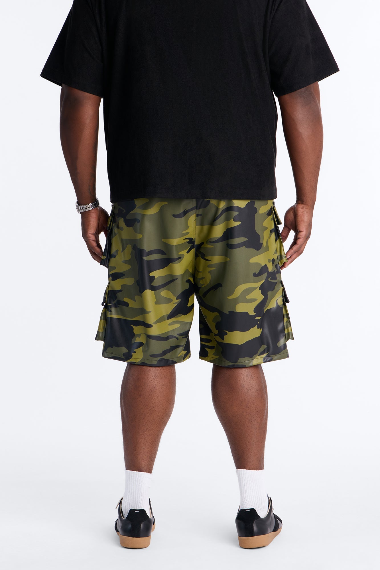 Faux Leather Camo Mirage Cargo Short - Camouflage Fashion Nova