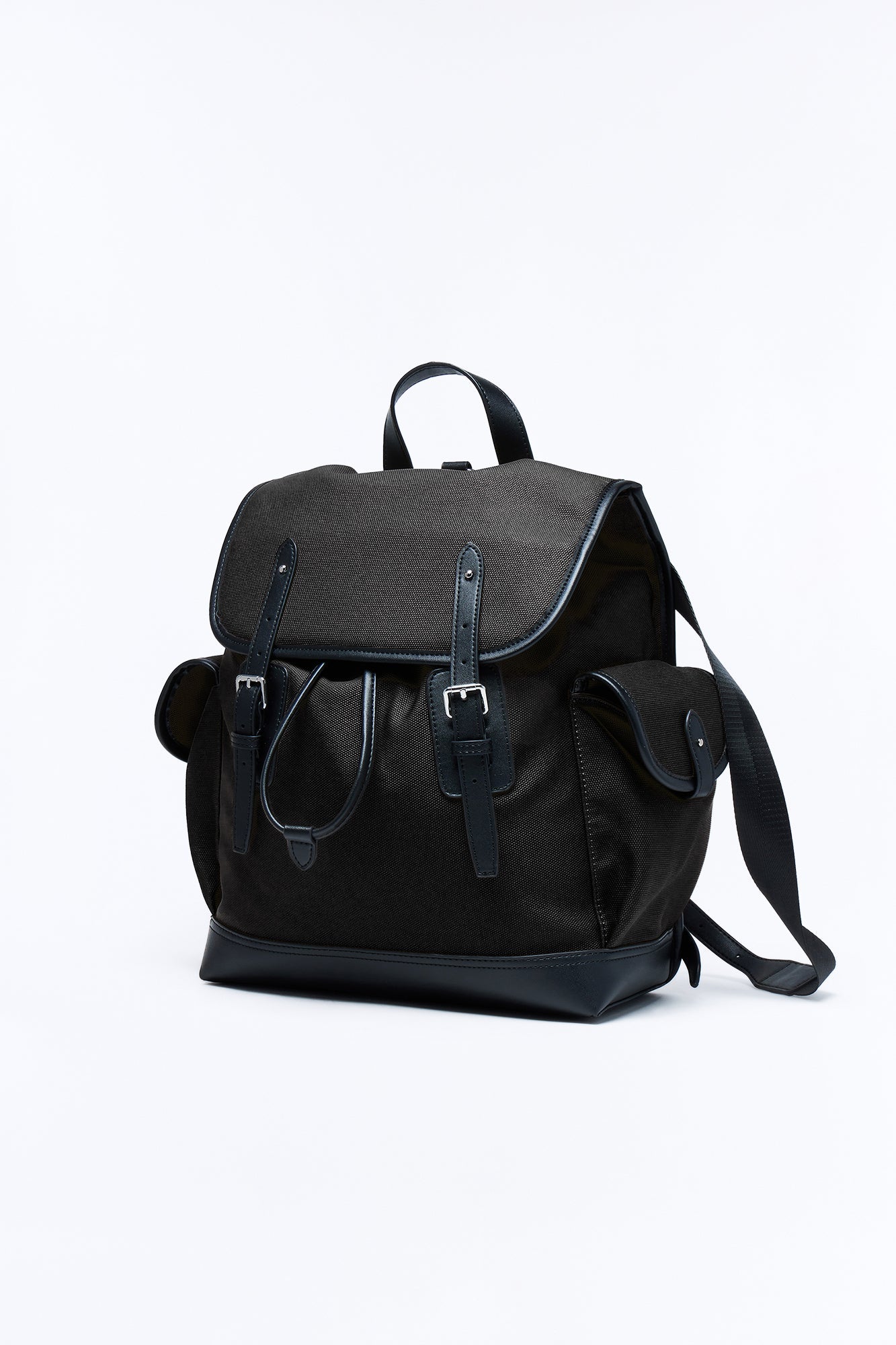 Canvas Dual Buckle Drawstring Backpack - Black Fashion Nova