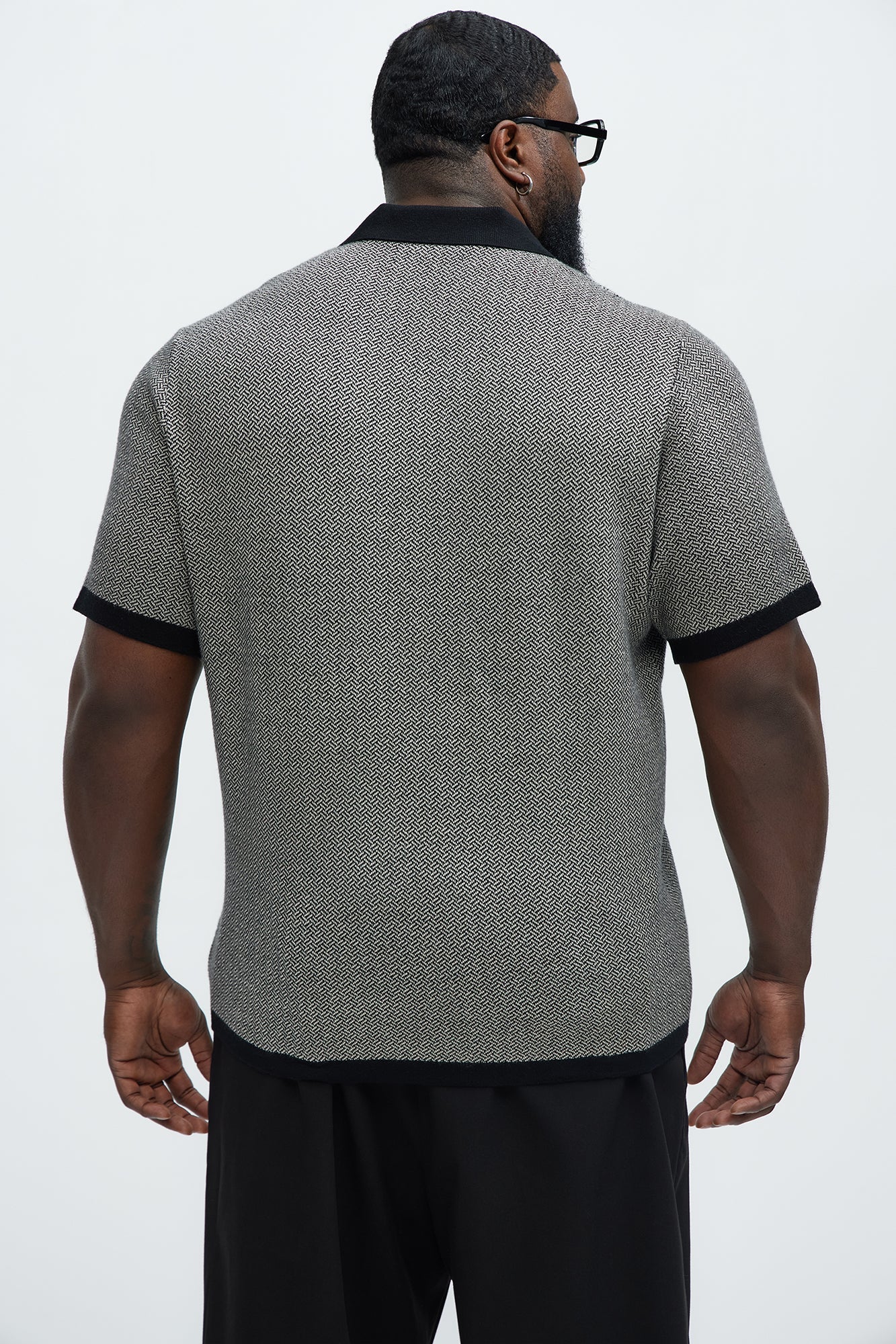 Harry Herringbone Button Down Sweater Polo - Black/combo Fashion Nova