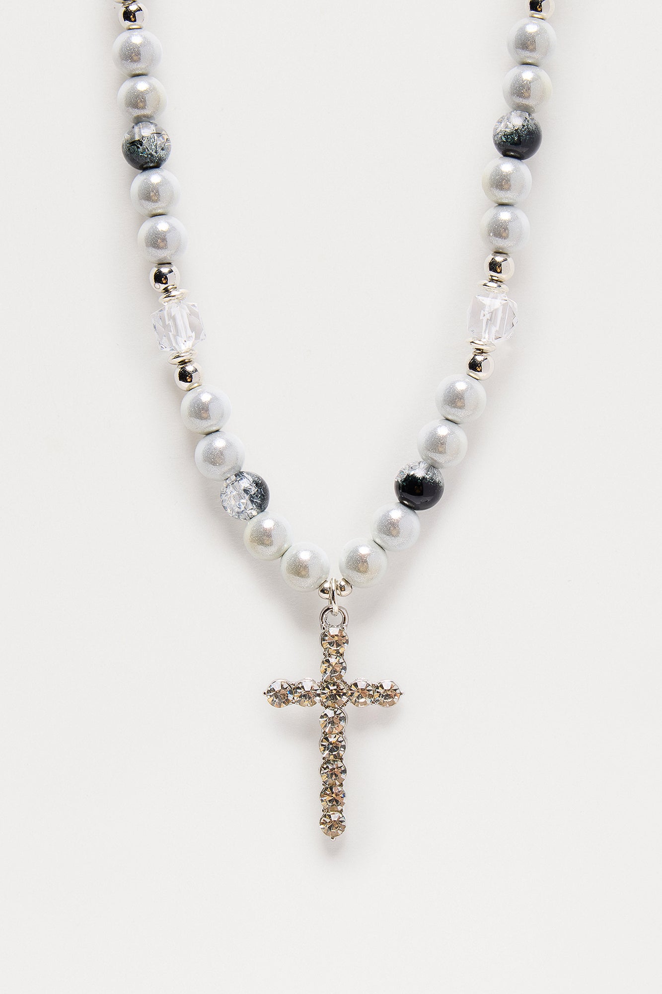 Palo Cross Pendant Beaded Necklace - Silver Fashion Nova