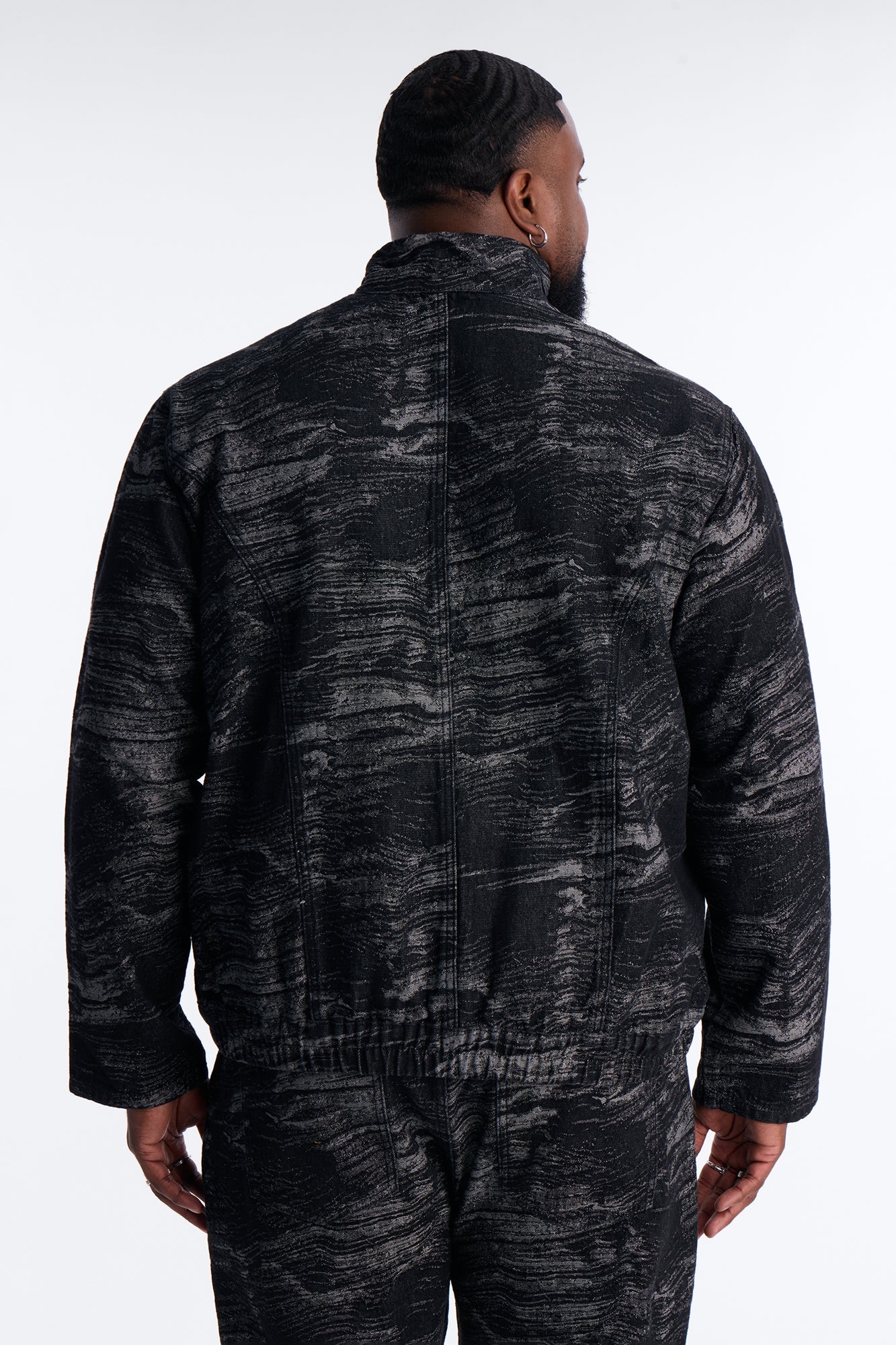 Jacquard Waves Denim Jacket - Black Wash Fashion Nova