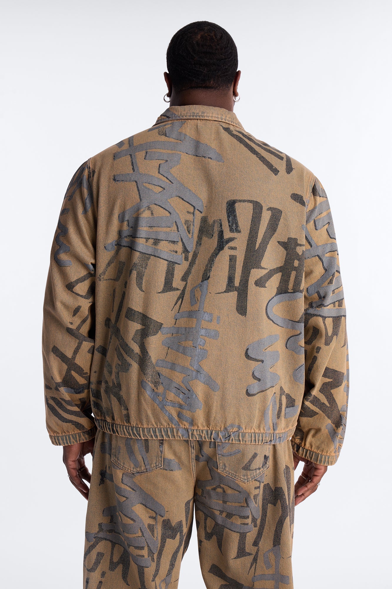 Vintage Graffiti Denim Bomber Jacket - Vintage Wash Fashion Nova