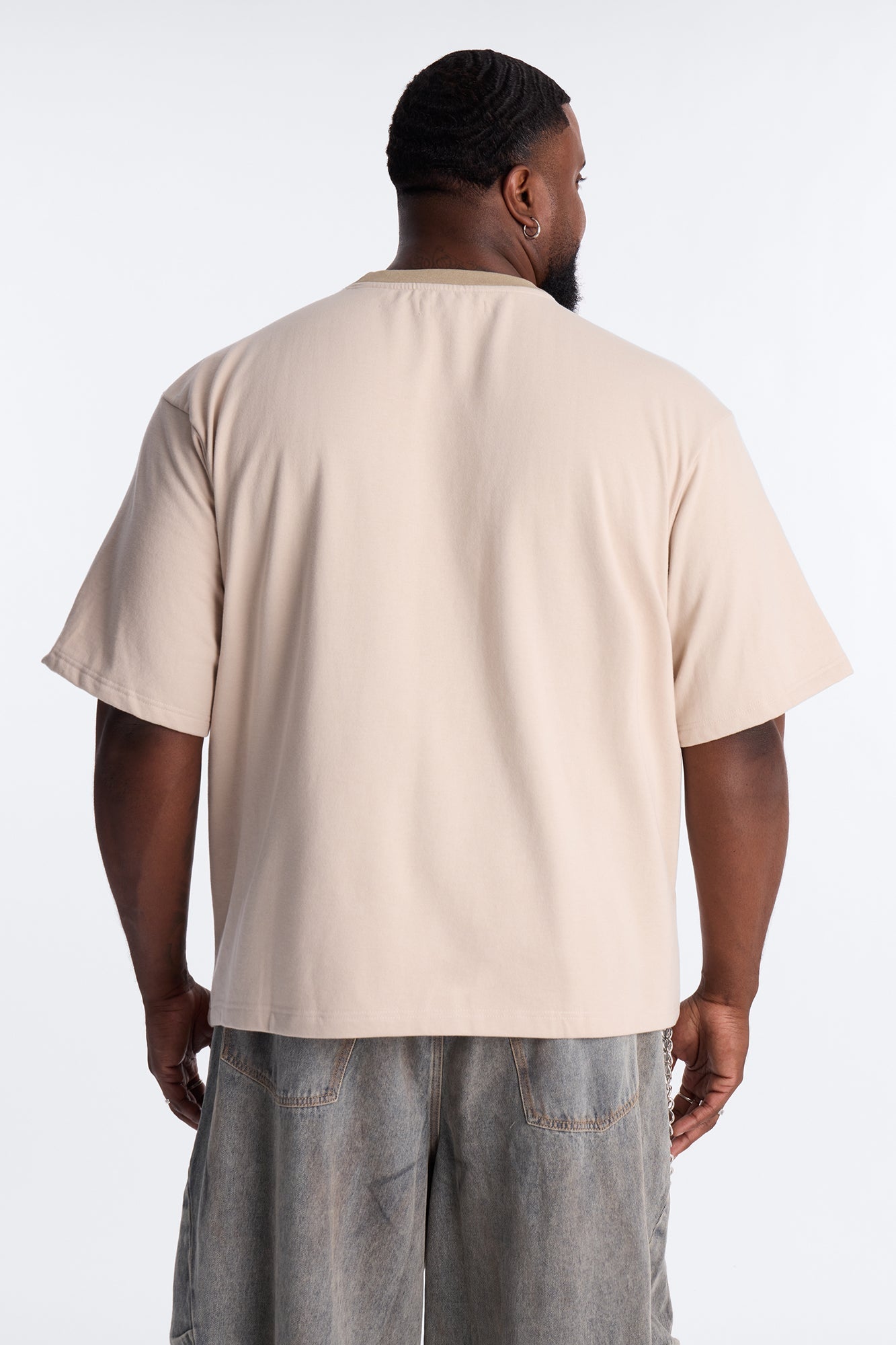 LA Embroidery Paneled Fleece Tee - Tan Fashion Nova