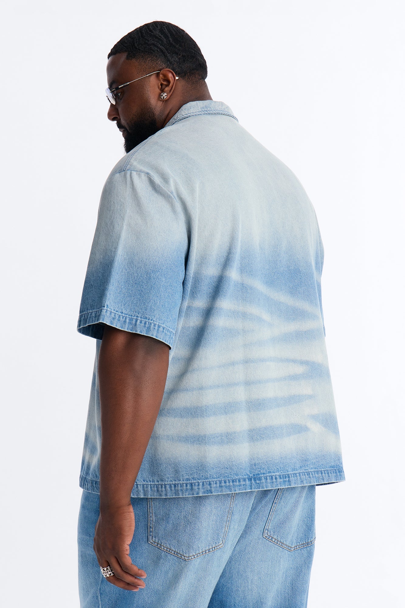 Boxy Faded Wave Denim Polo - Light Blue Wash Fashion Nova