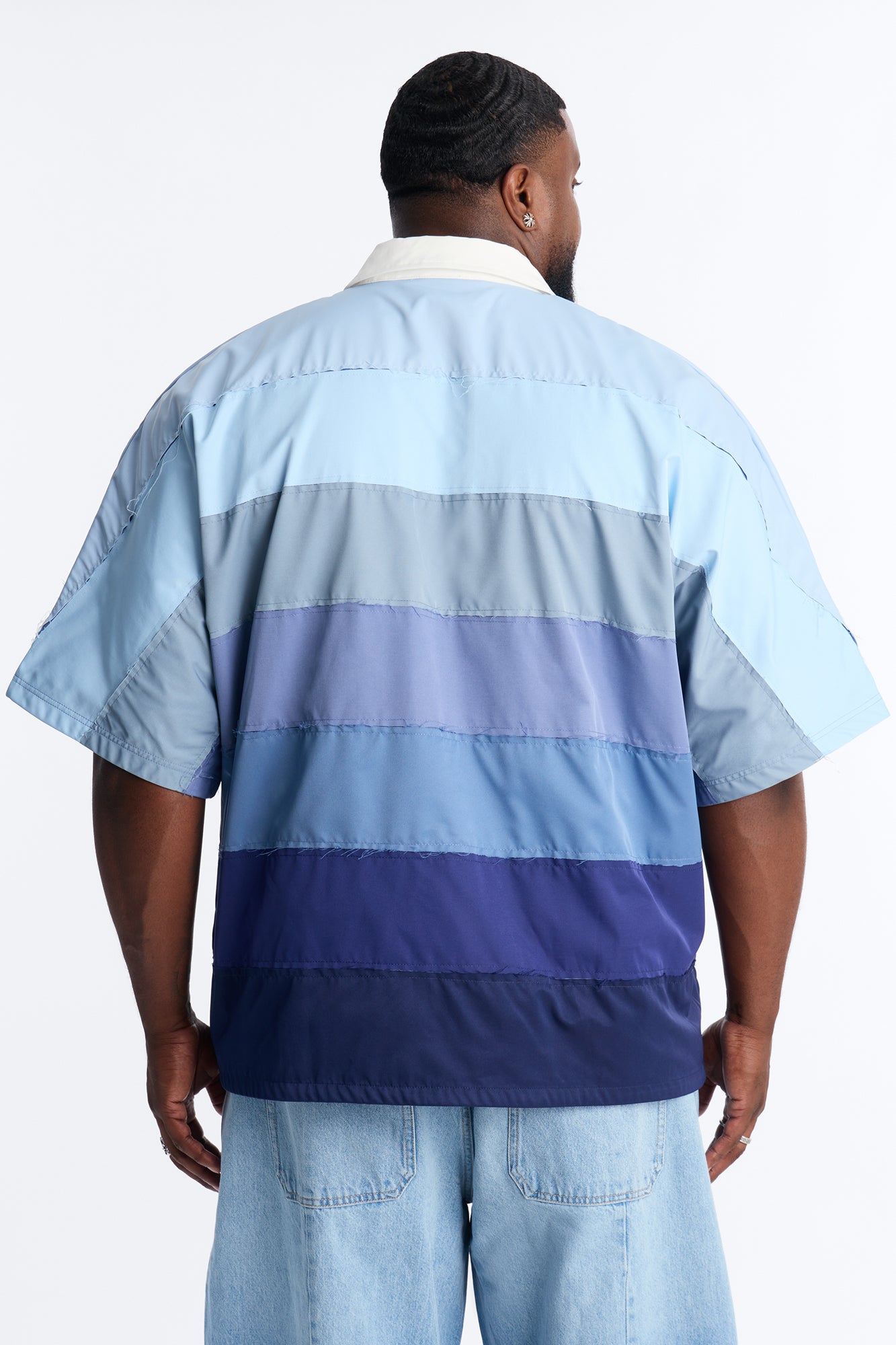 Oversized Frayed Zip Collar Polo - Blue Fashion Nova